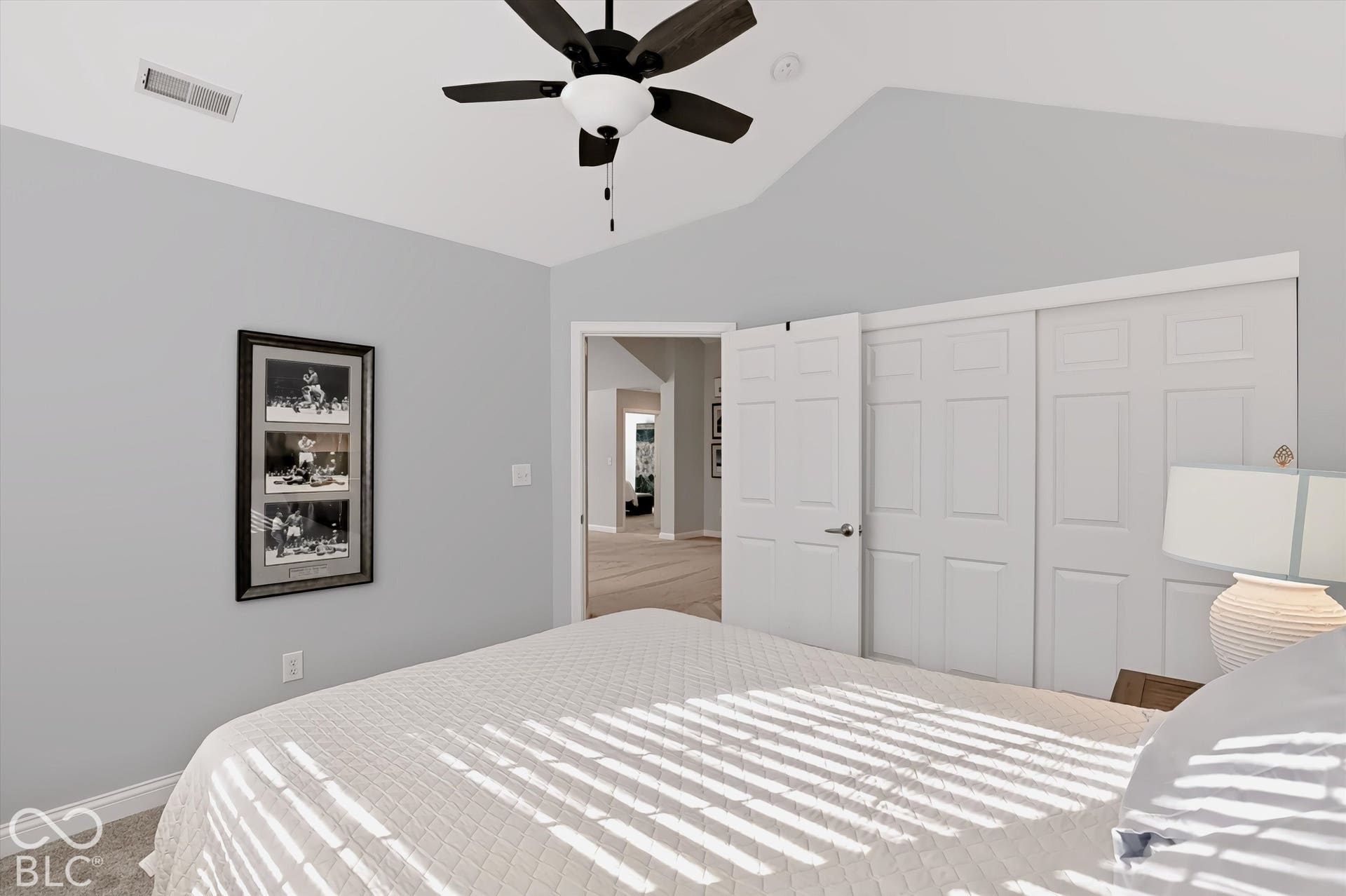 Vaulted ceiling with an attached ceiling fan