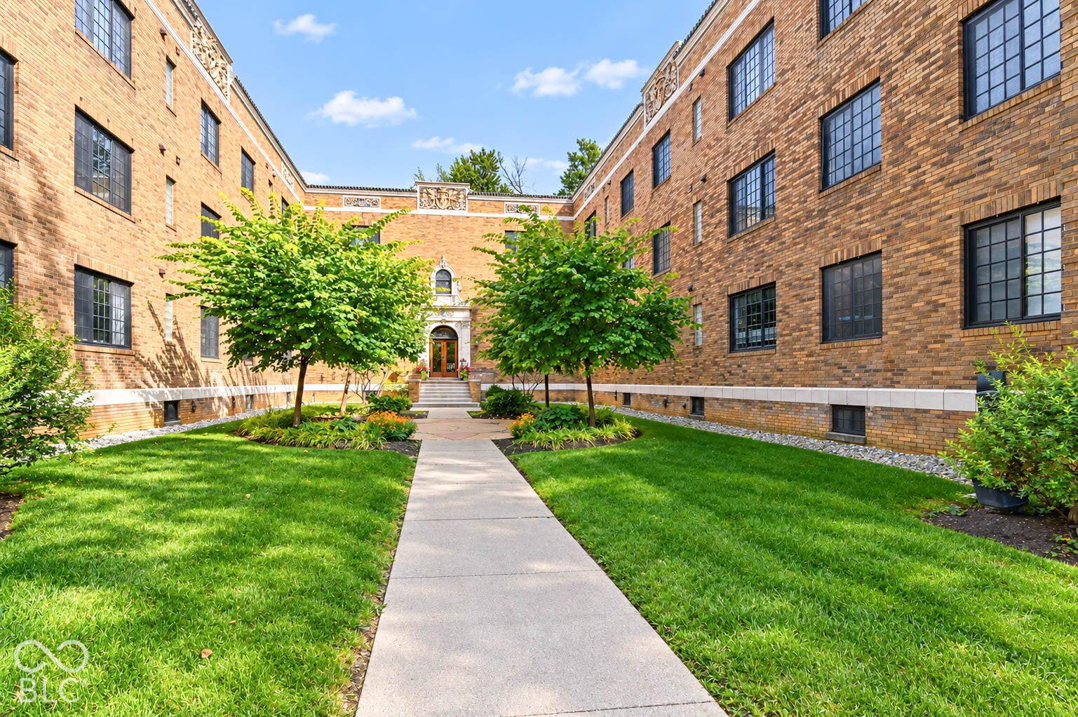 Brick exterior with decorative stone banding