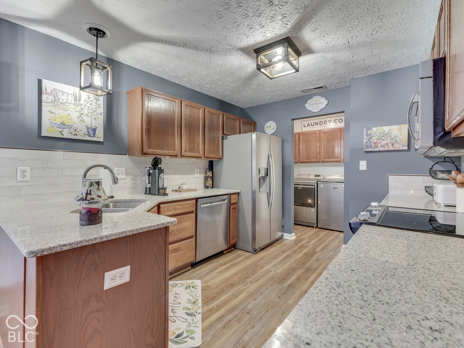 Granite countertops and stainless steel appliances
