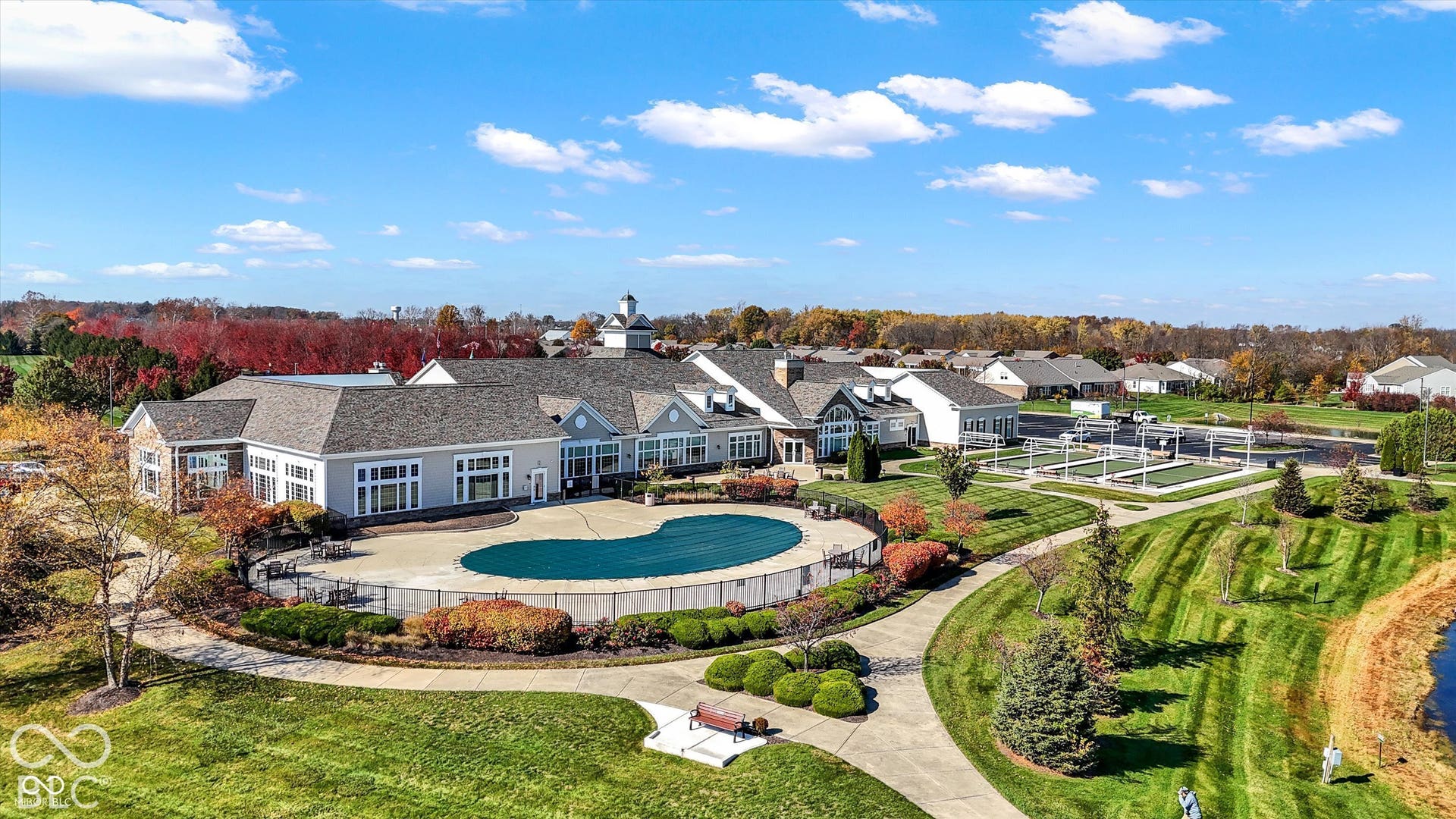 The back of The Chateau with Bocce & the outside pool.