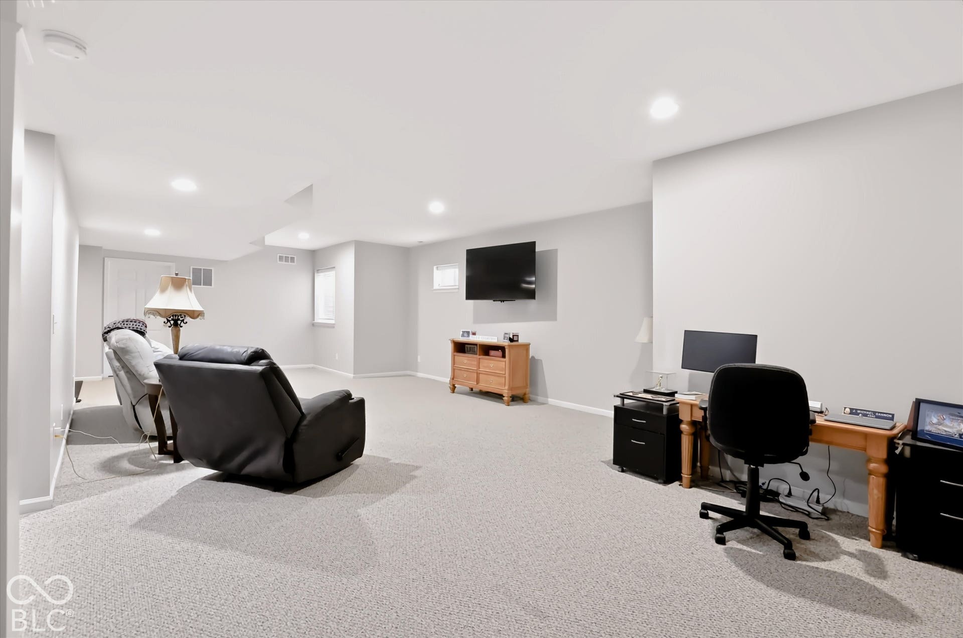 This massive finished basement has space for everything - exercise room, living room, storage, 6th bedroom, & full bath