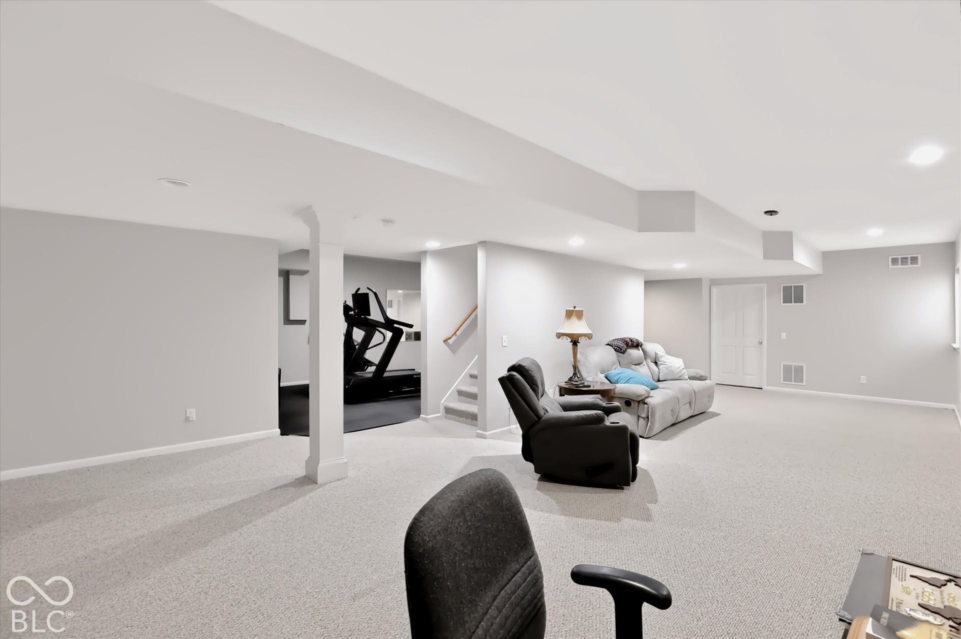 This massive finished basement has space for everything - exercise room, living room, storage, 6th bedroom, & full bath
