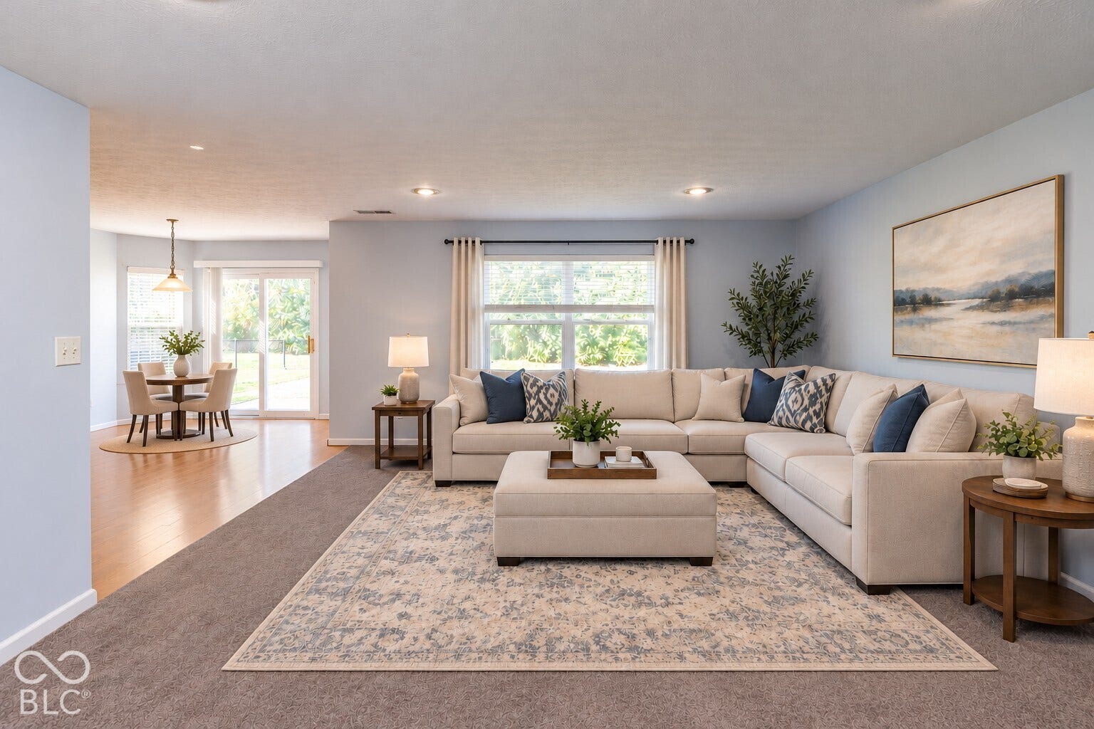 family room virtually staged with furniture