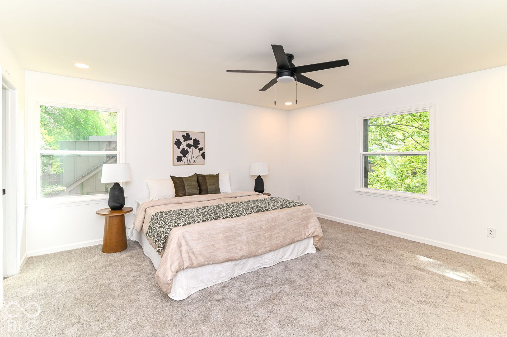 Recessed lighting and a ceiling fan with integrated lighting