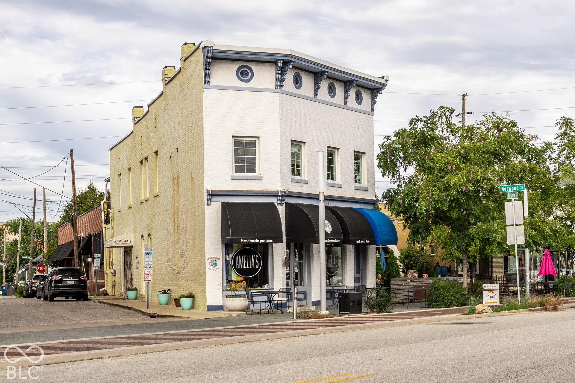 Two-story commercial building featuring a prominent corner location