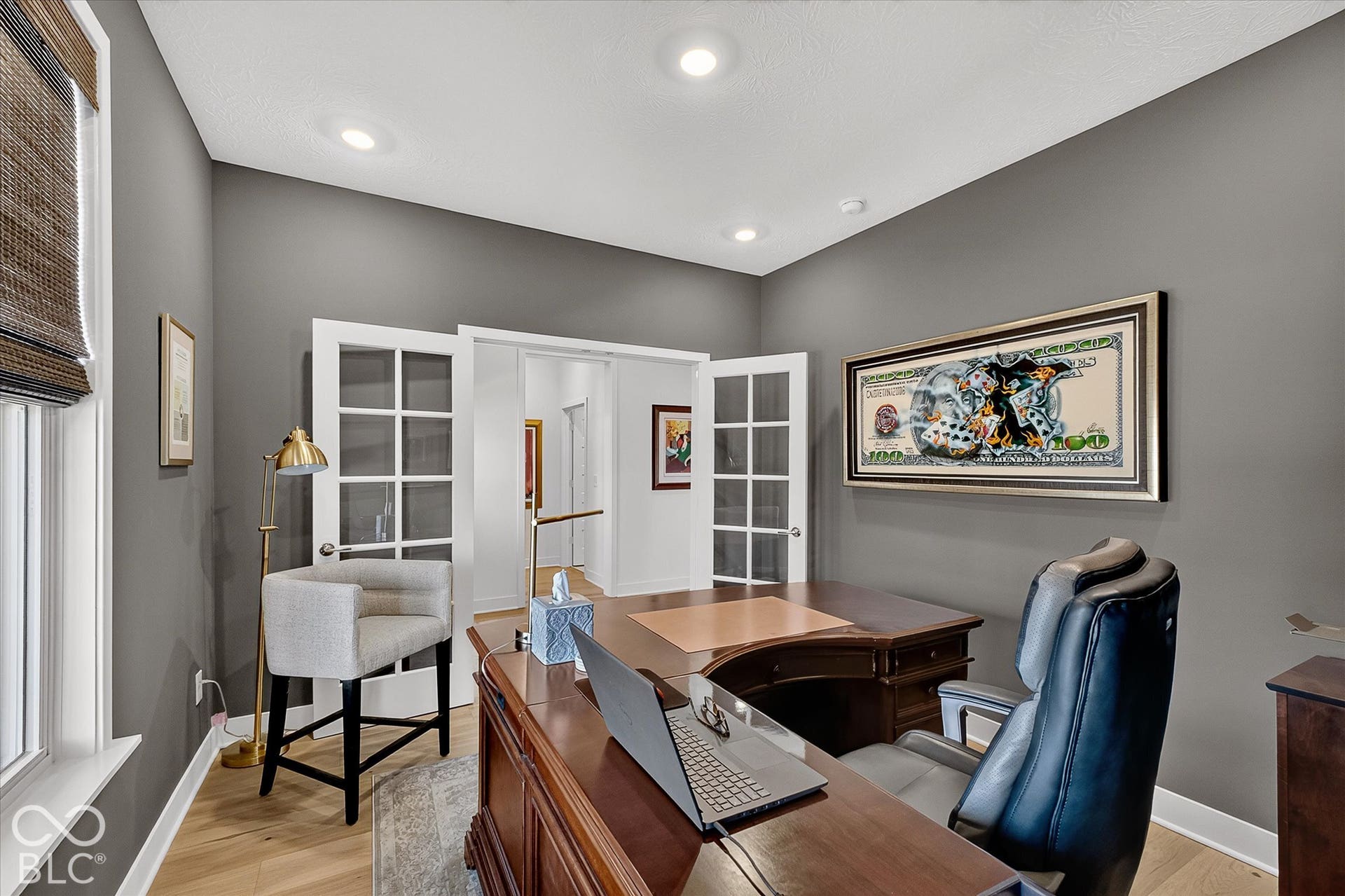 1405 Lake Haven Lane, Westfield, IN 46074 Hardwood flooring, recessed lighting, white trim, and a window with a woven Roman shade