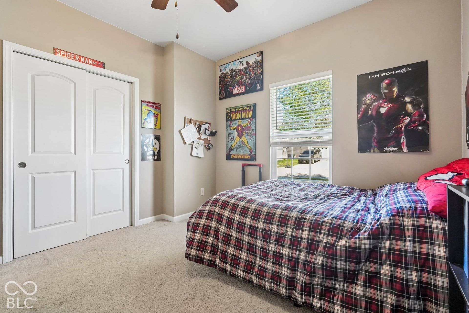 2945 W Calimanco Lane, Monrovia, IN 46157 Bedroom featuring neutral carpet flooring, a ceiling fan, and a double window with blinds