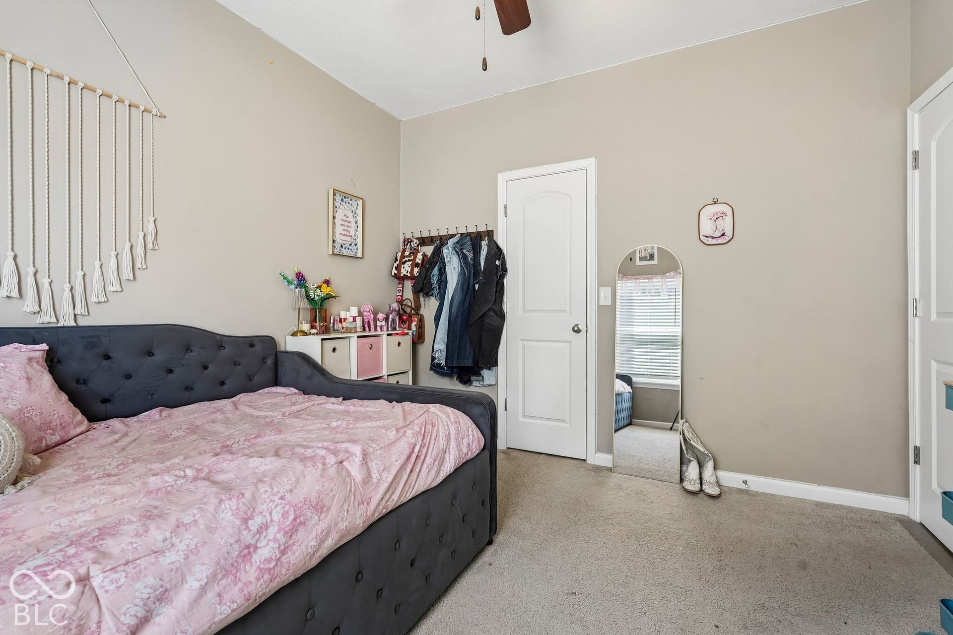 2945 W Calimanco Lane, Monrovia, IN 46157 Neutral wall paint, carpet flooring, ceiling fan, and white interior doors