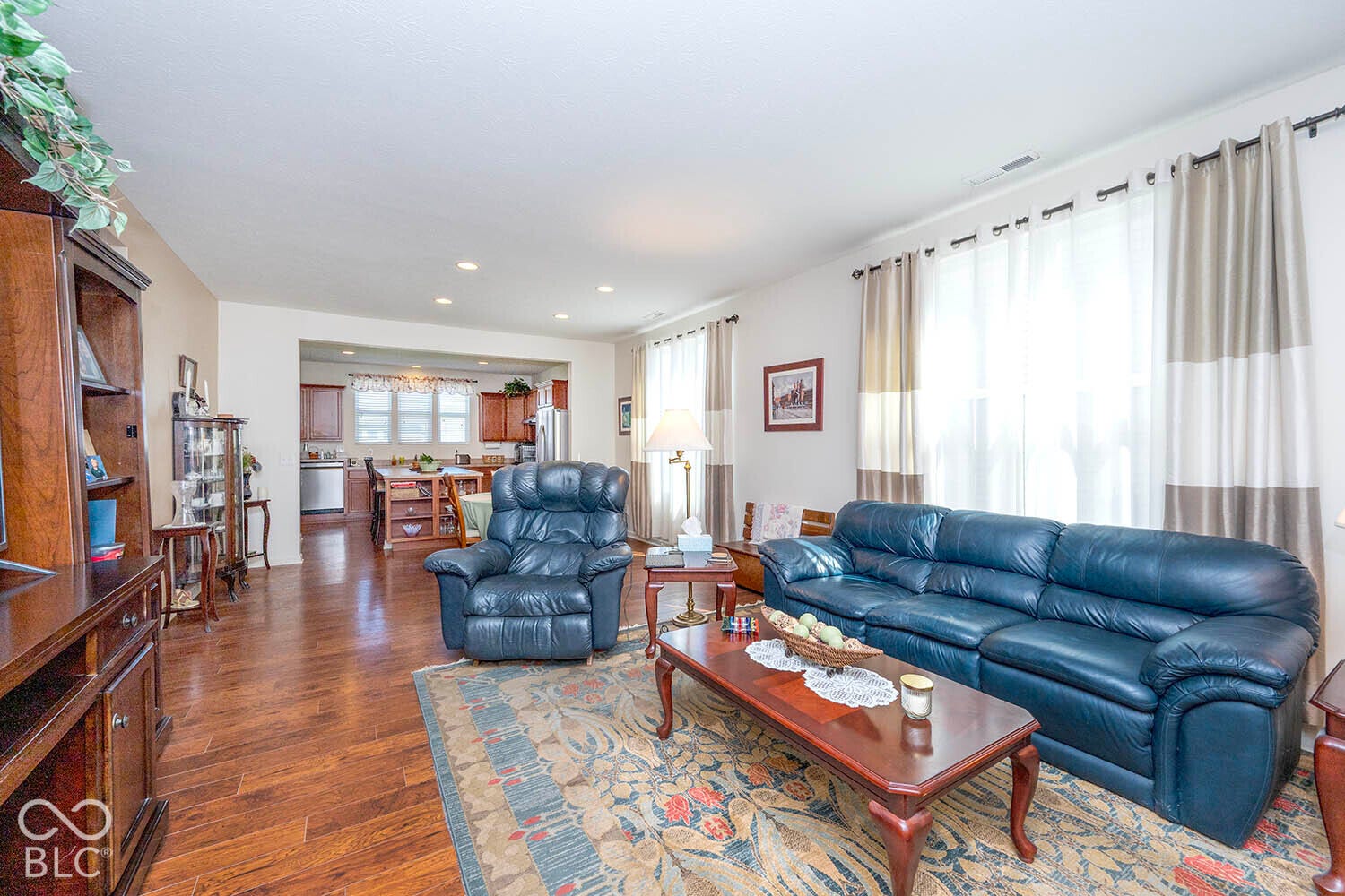 View from the Great Room towards the dining area and kitchen.