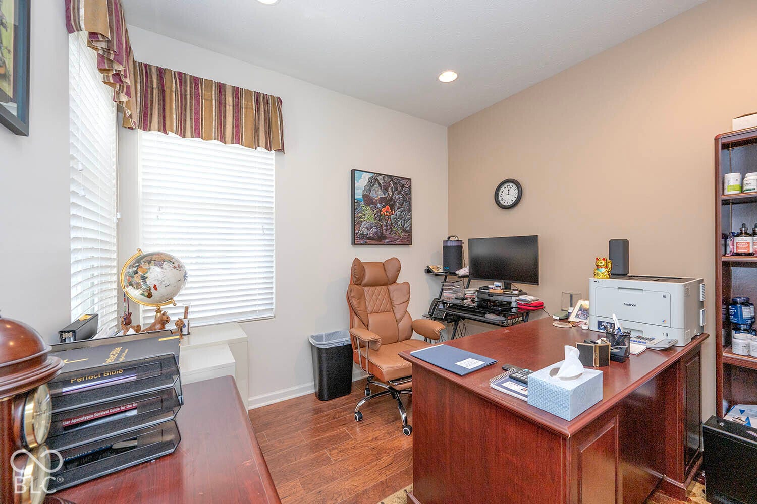 The front den measures 10' by 10' and can also serve as an office.