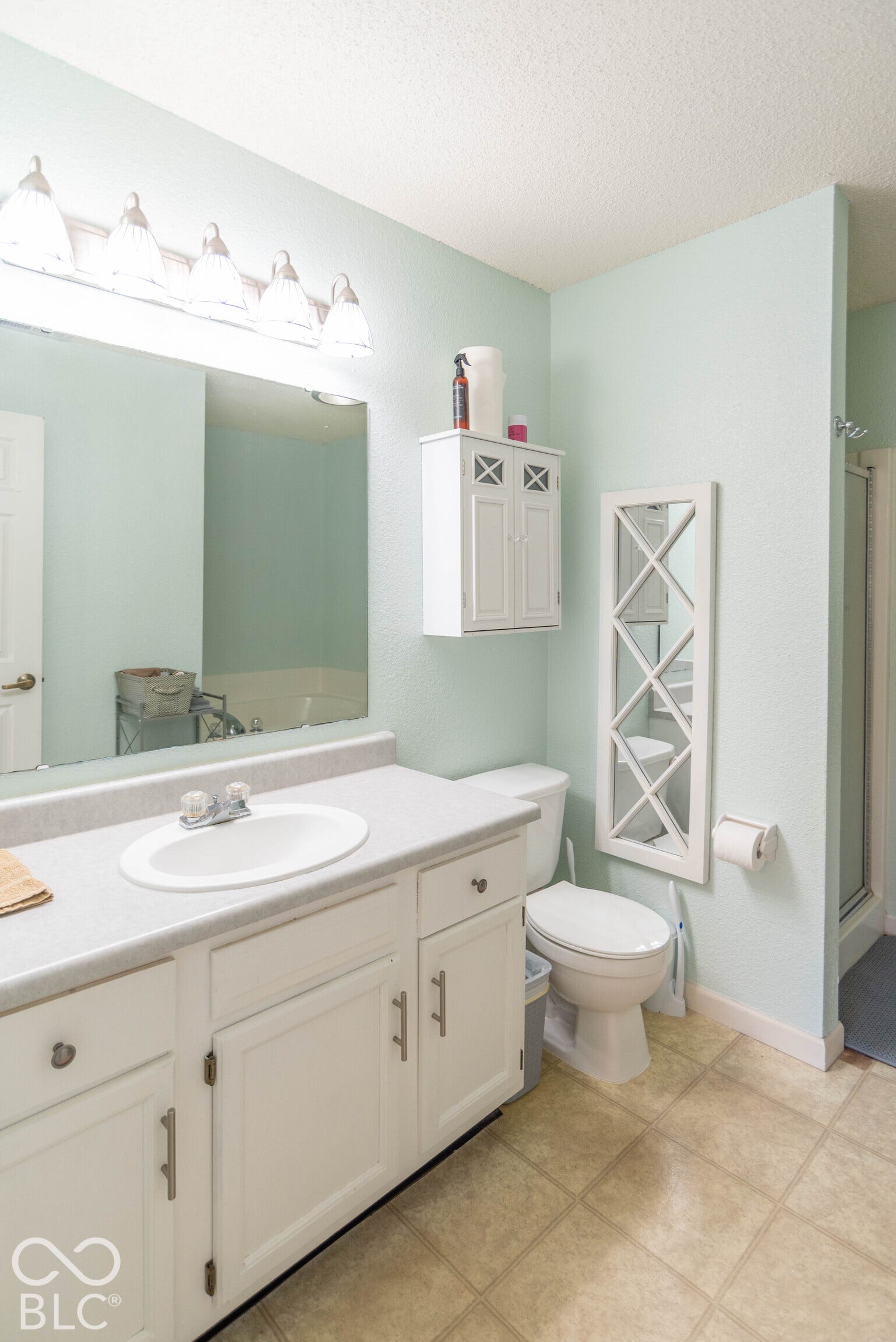 Primary ensuite bath with garden tub and separate shower