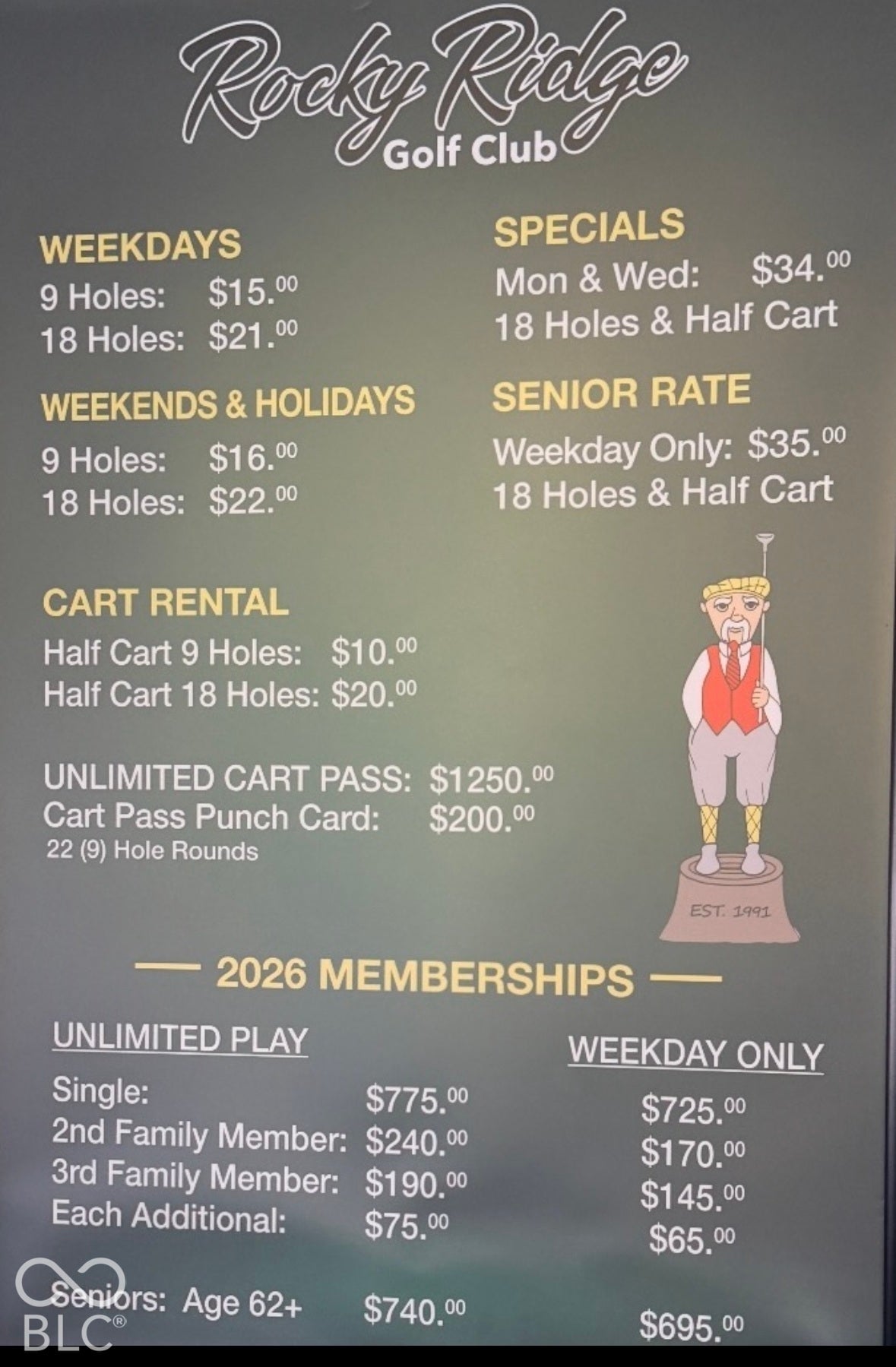 5976 E Holes Crossing Drive, Crawfordsville, IN 47933 CLUB MEMBERSHIP RATES FOR 2026
