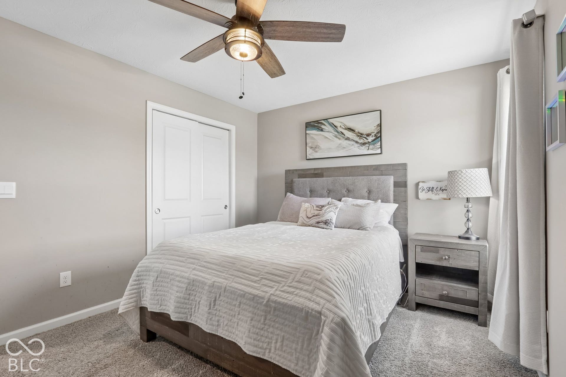 Bedroom 3 of 4 - updated ceiling fan and custom black-out blinds
