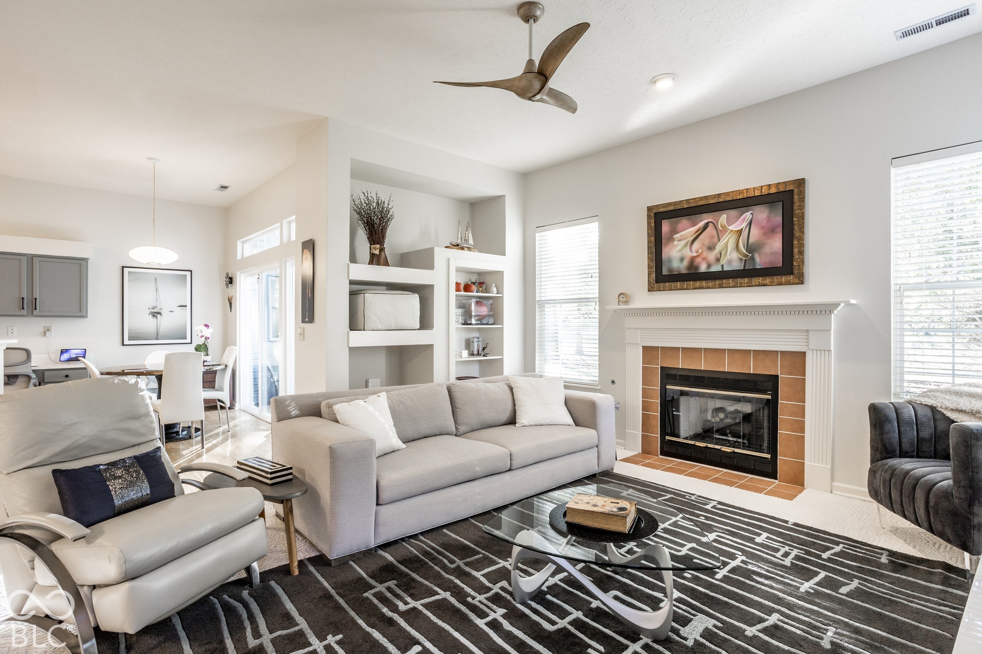 Living area opens to kitchen
