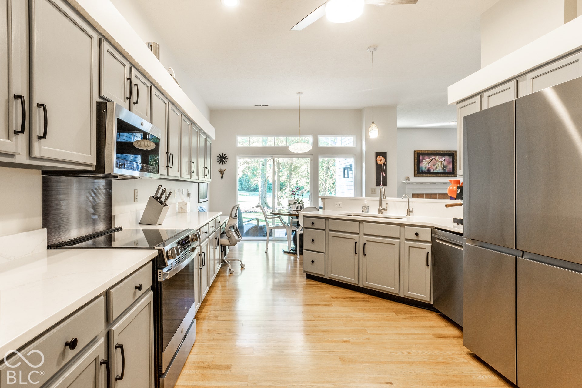 Renovated kitchen with all new SS appliances, Quartz countertops, freshly updated cabinets with new hardware