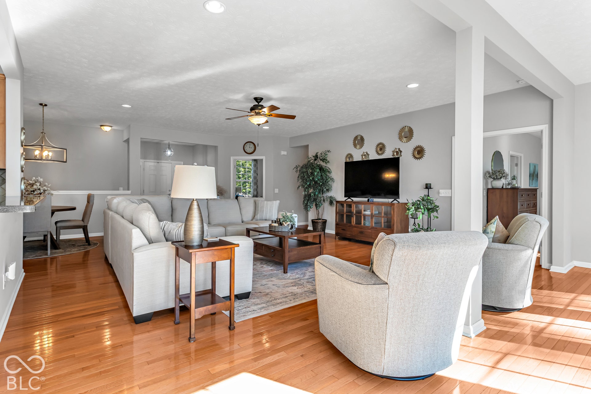 An additional living room view from the sunroom.