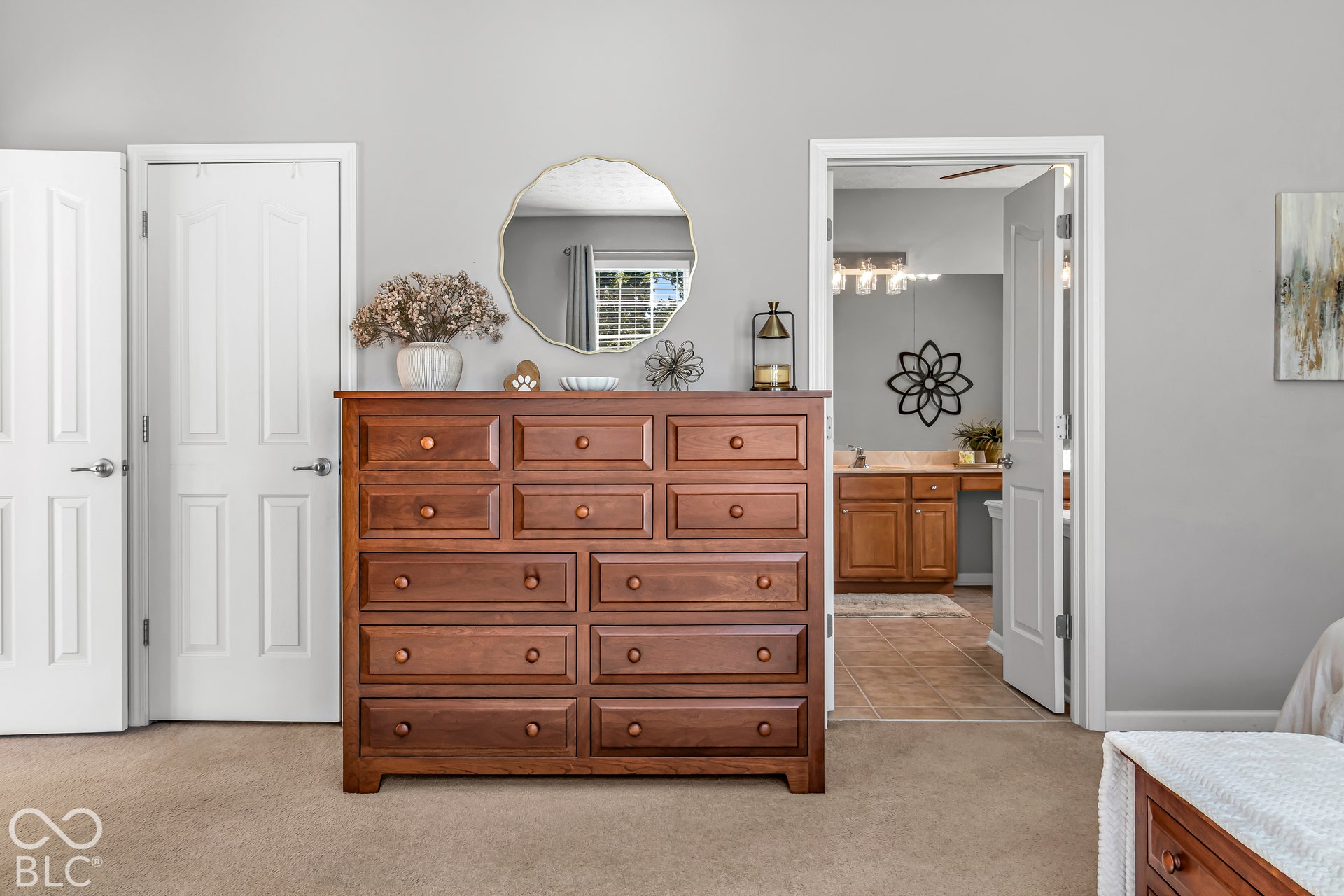 The large walk in closet is just off the entry doors.