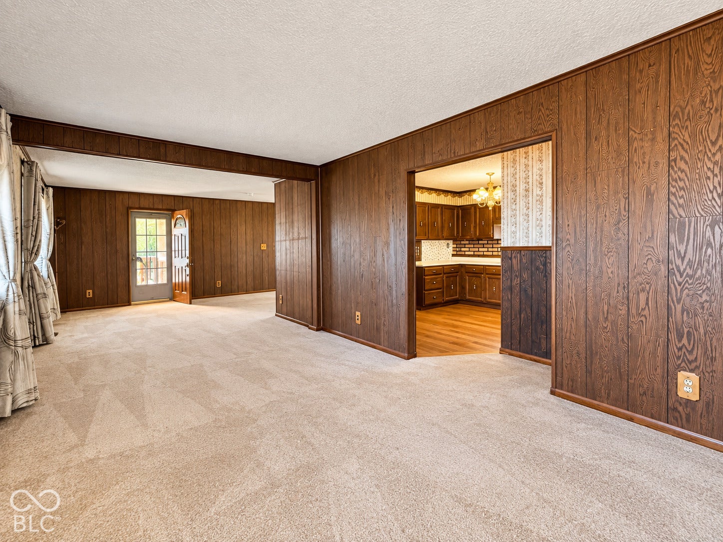 3680 S State Road 75, Coatesville, IN 46121 Carpeted main living area with wood-paneled walls