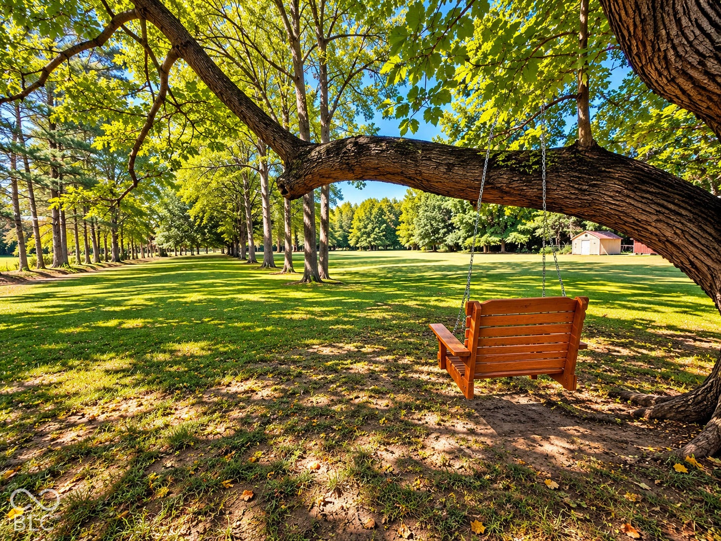 3680 S State Road 75, Coatesville, IN 46121 Expansive grassy landscape with mature trees and a wood-slat swing