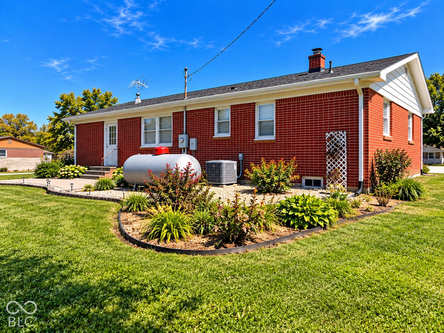 Brick exterior with white trim