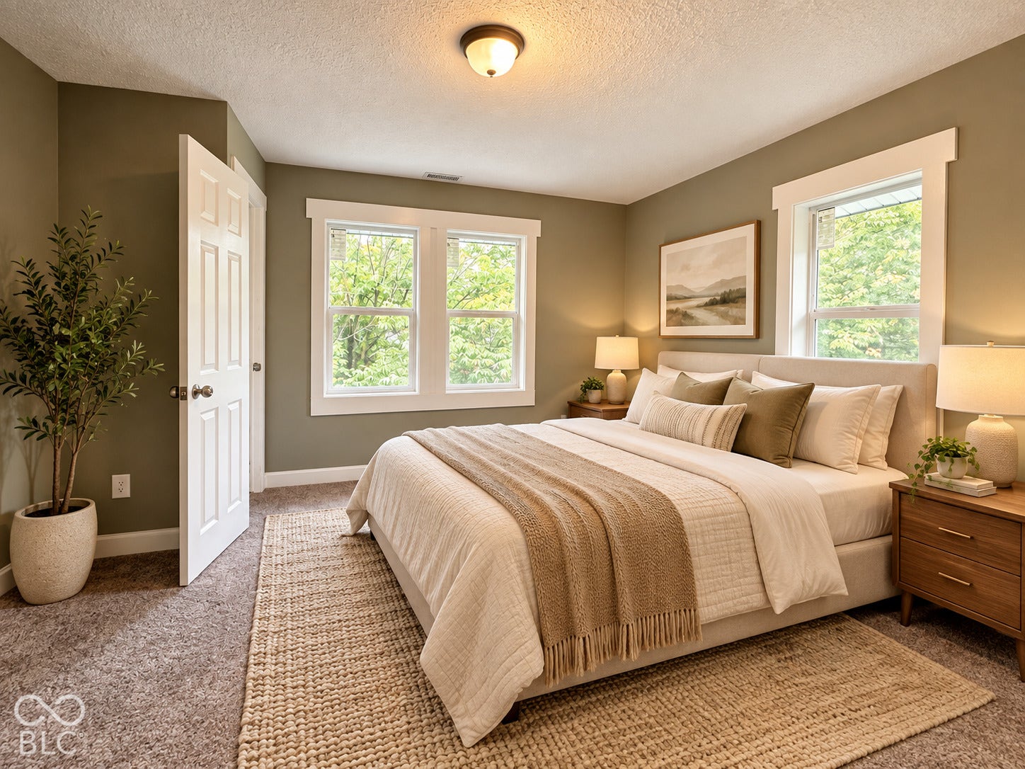 Virtually Altered - Dual windows with crisp white trim, neutral-toned walls, and soft textured carpeting
