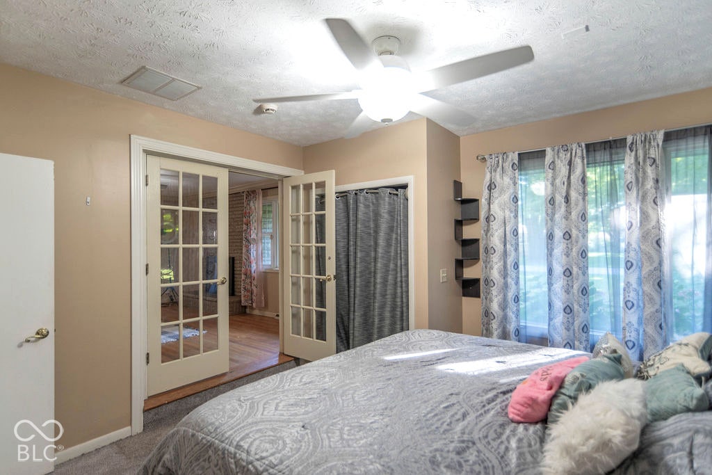 French doors with grid-patterned glass panels
