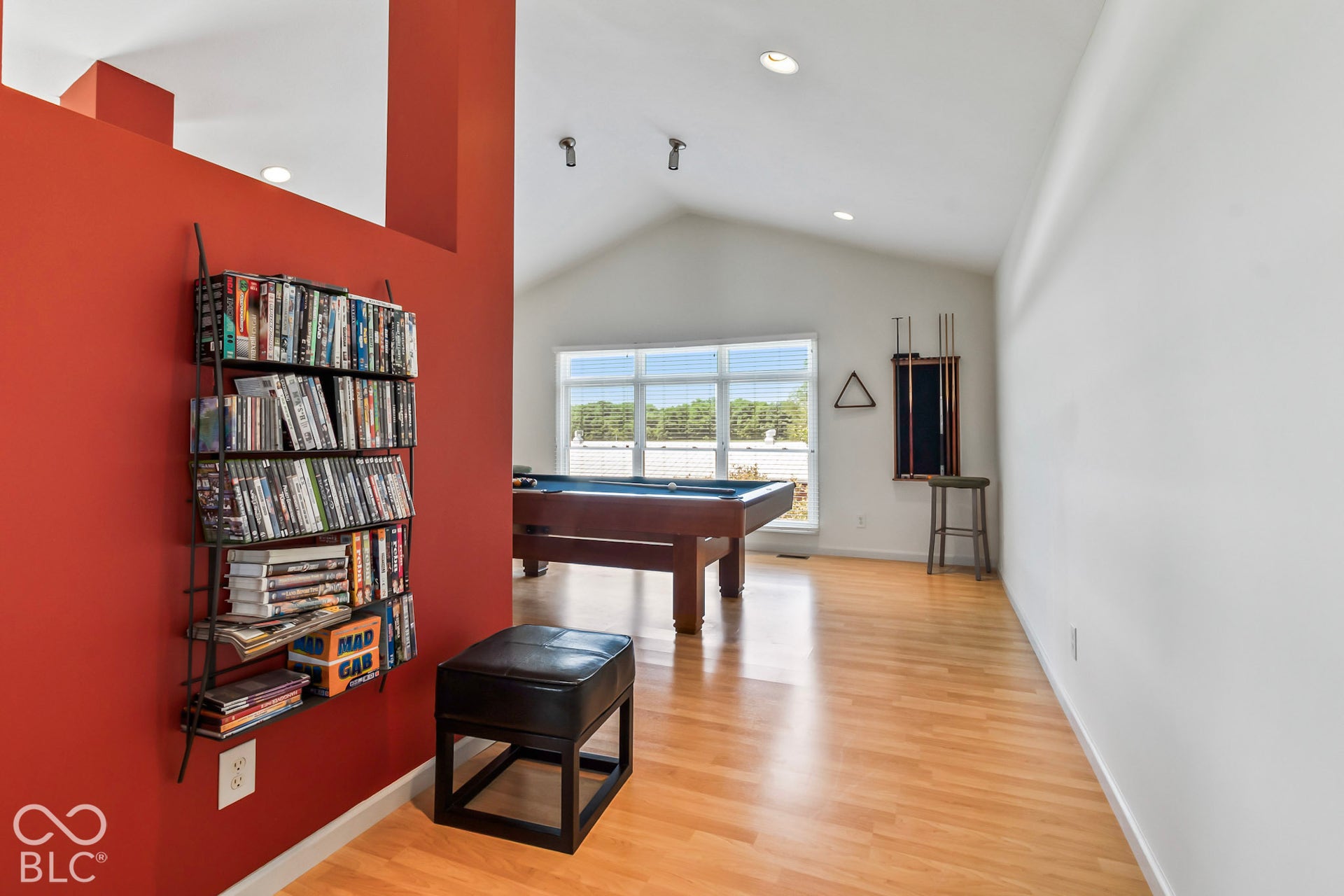 10954 N County Road 150 Road E, Pittsboro, IN 46167 Vaulted ceiling with recessed lighting, wood-finish flooring, and large windowed wall