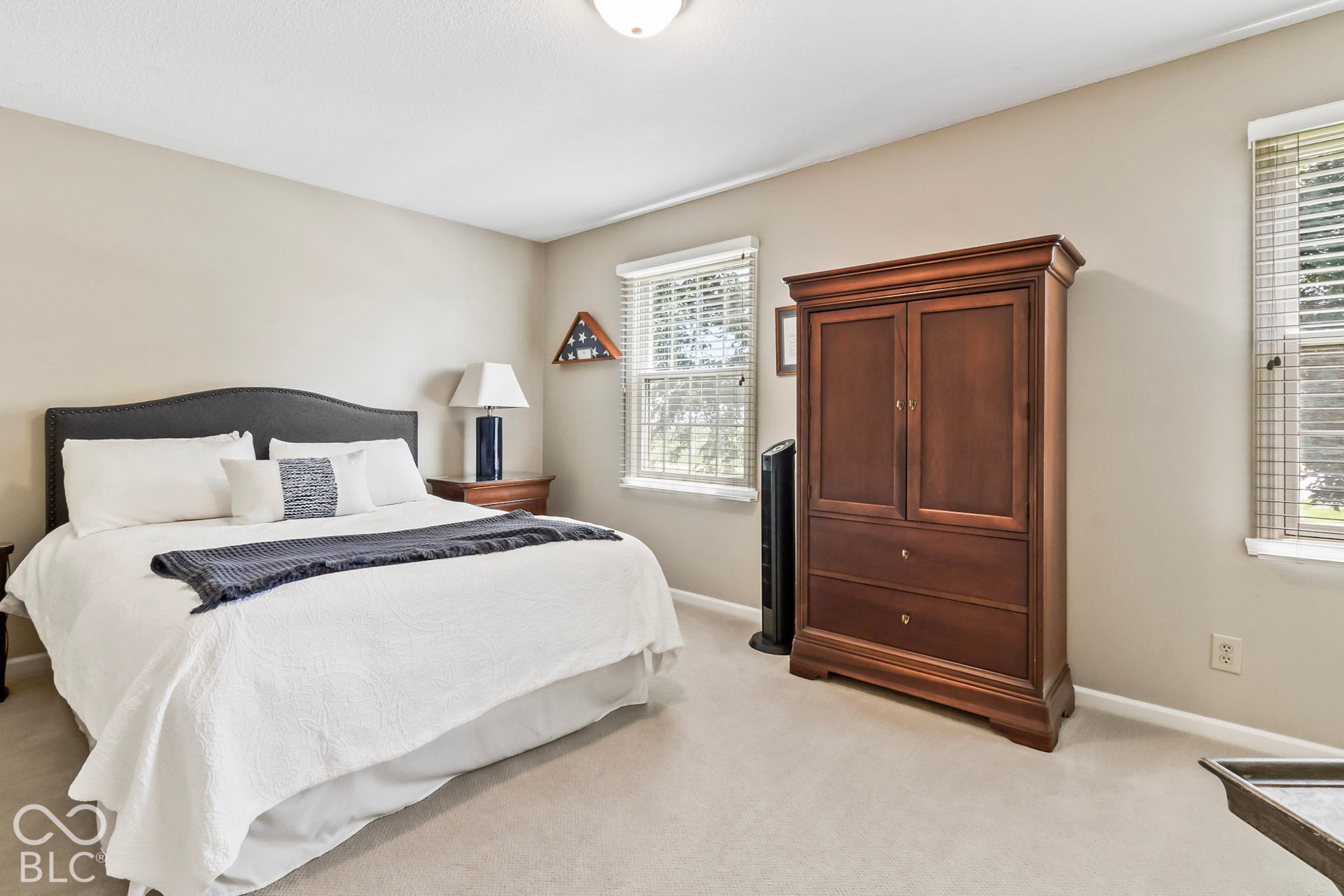 10954 N County Road 150 Road E, Pittsboro, IN 46167 Neutral-toned room featuring wall-to-wall carpeting, multiple windows with blinds, and a ceiling-mounted light fixture