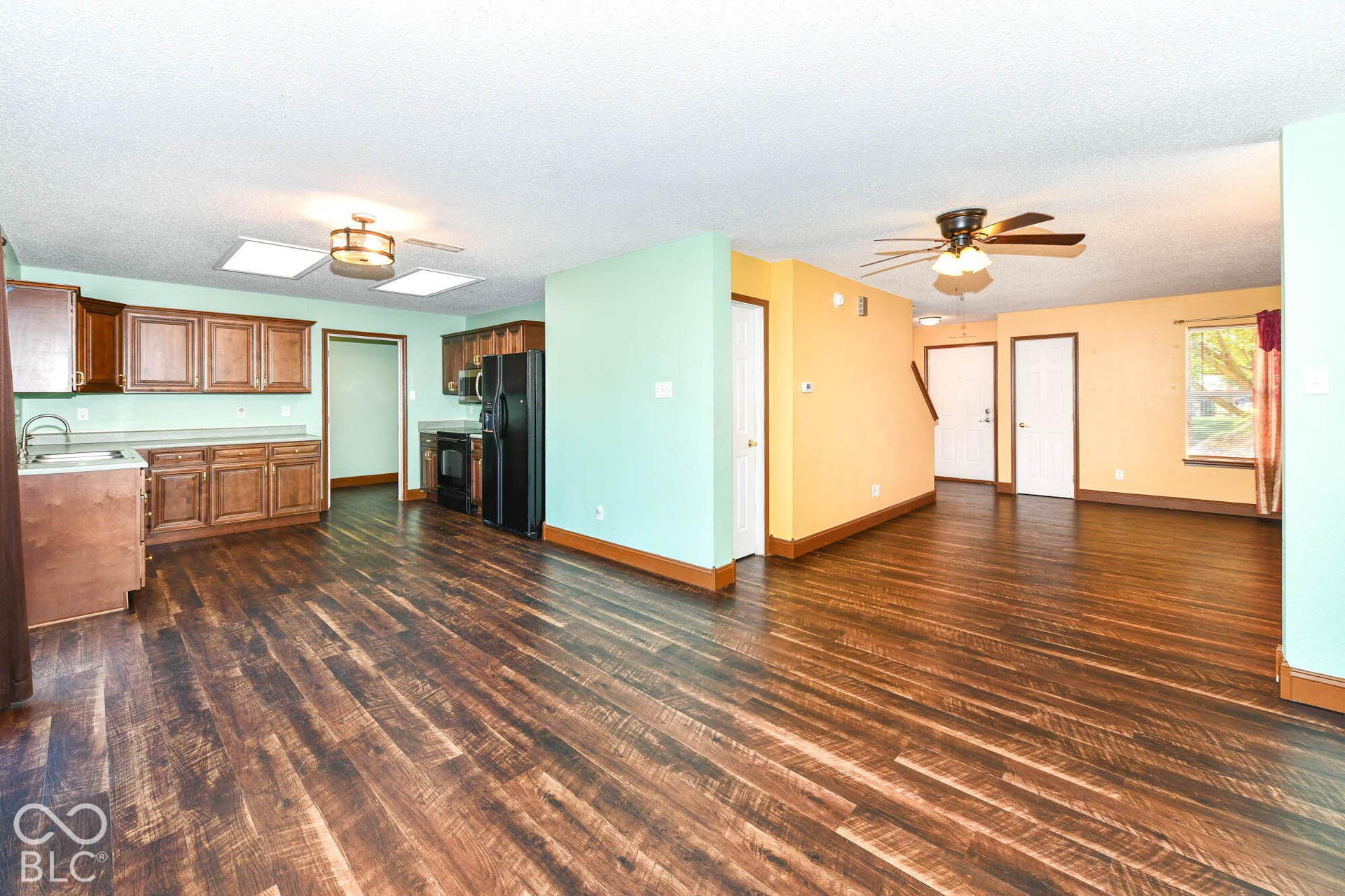Wood-finish flooring throughout