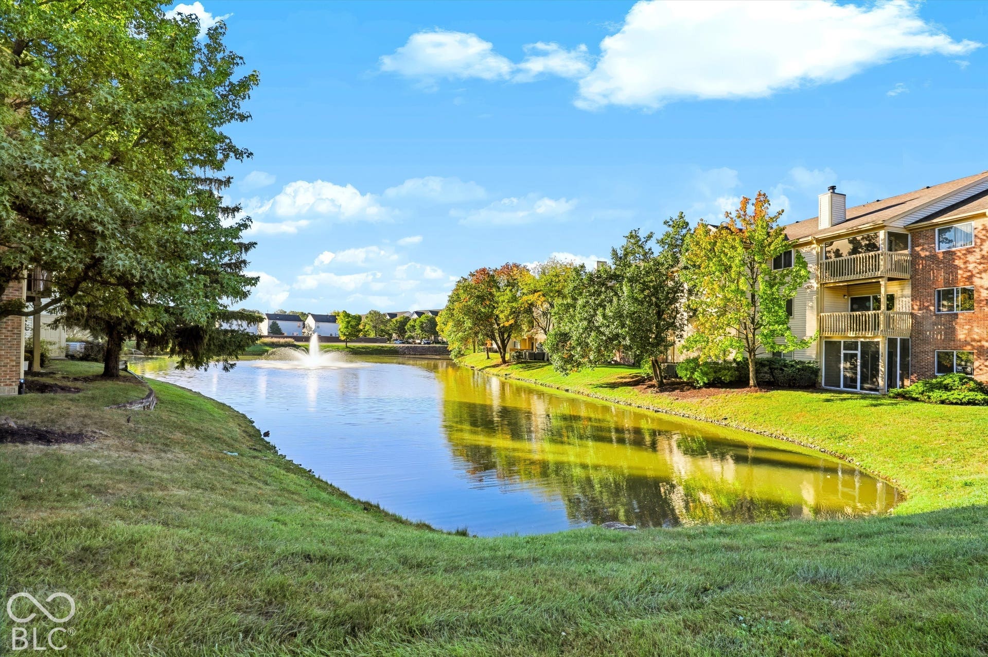 This condo overlooks the pond.