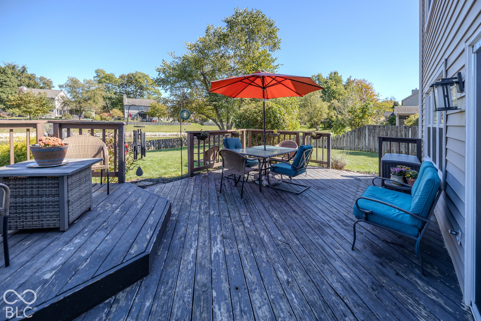 6416 Manchester Drive, Fishers, IN 46038 The deck offers space for outdoor entertaining as well as relaxing pond views.