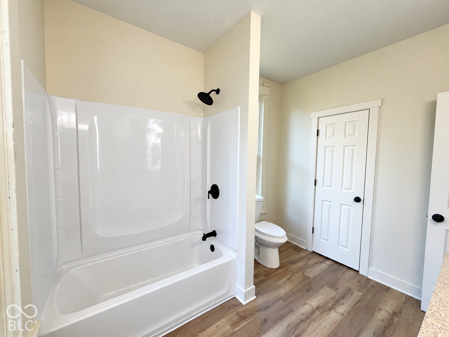 Tub and shower combination with matte black fixtures