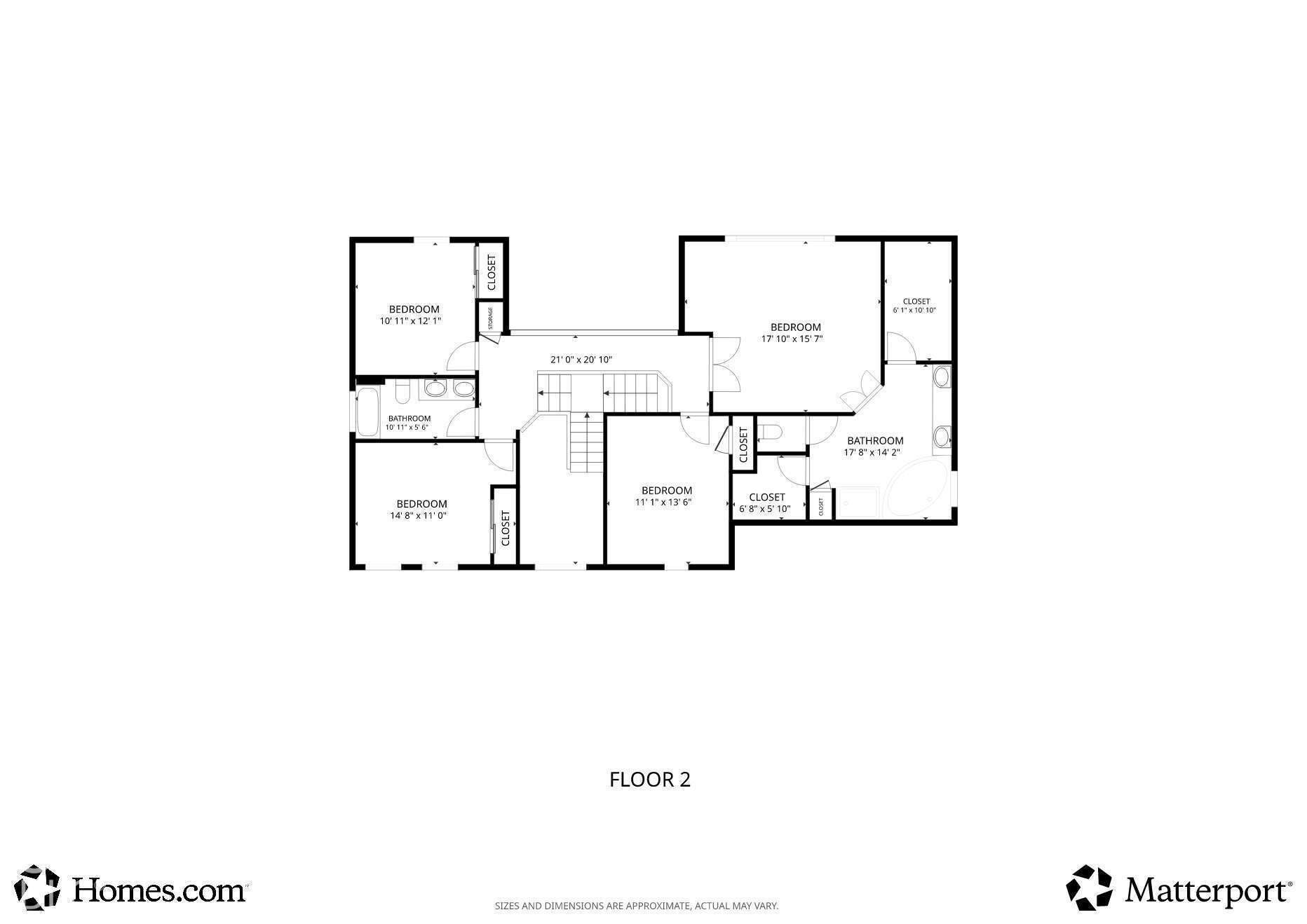 Upper-level floor plan shows the primary suite and additional bedrooms arranged around the open landing.