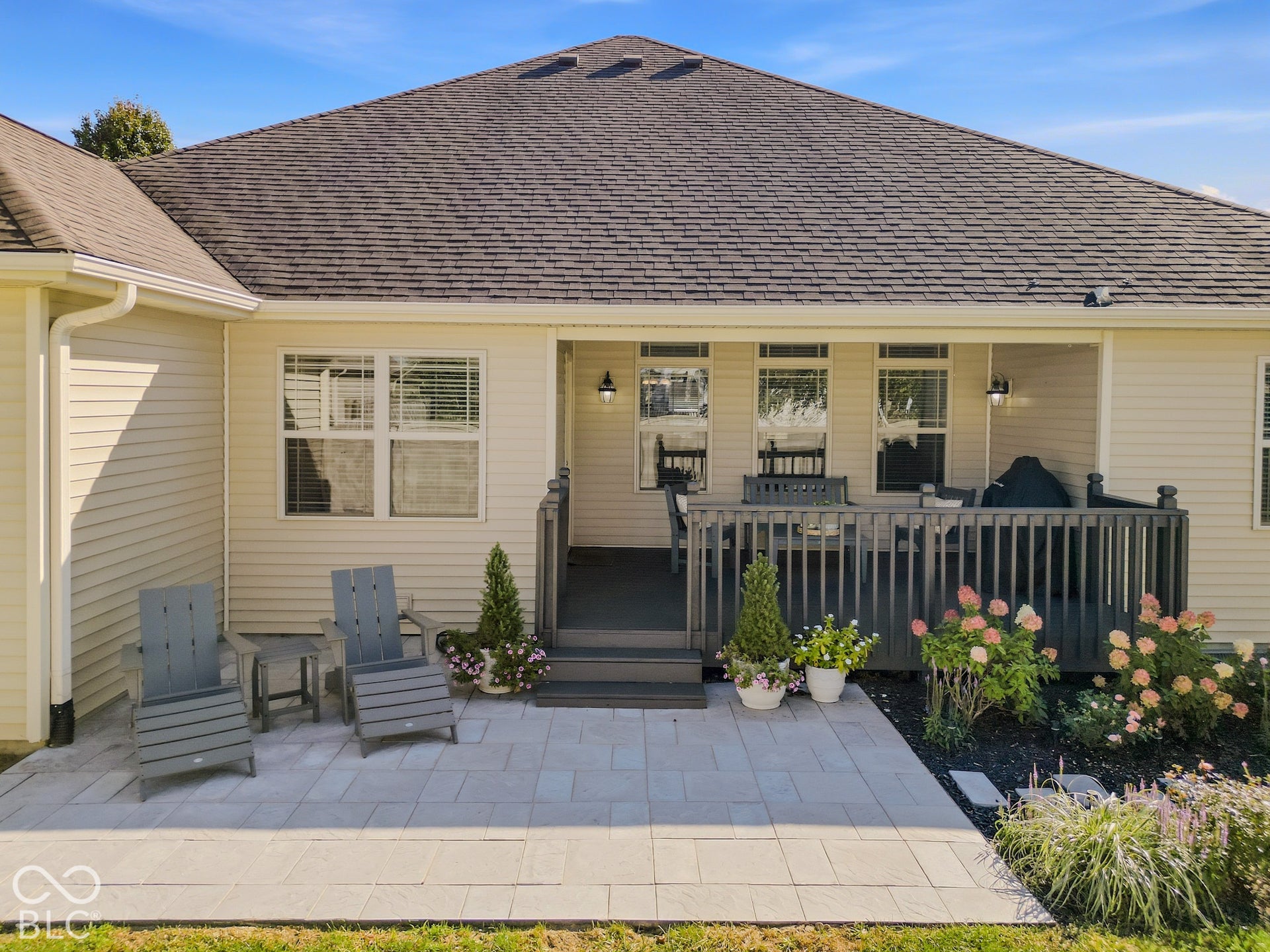 2656 Daffodil Court W, Columbus, IN 47201 Back exterior with covered deck and paver patio