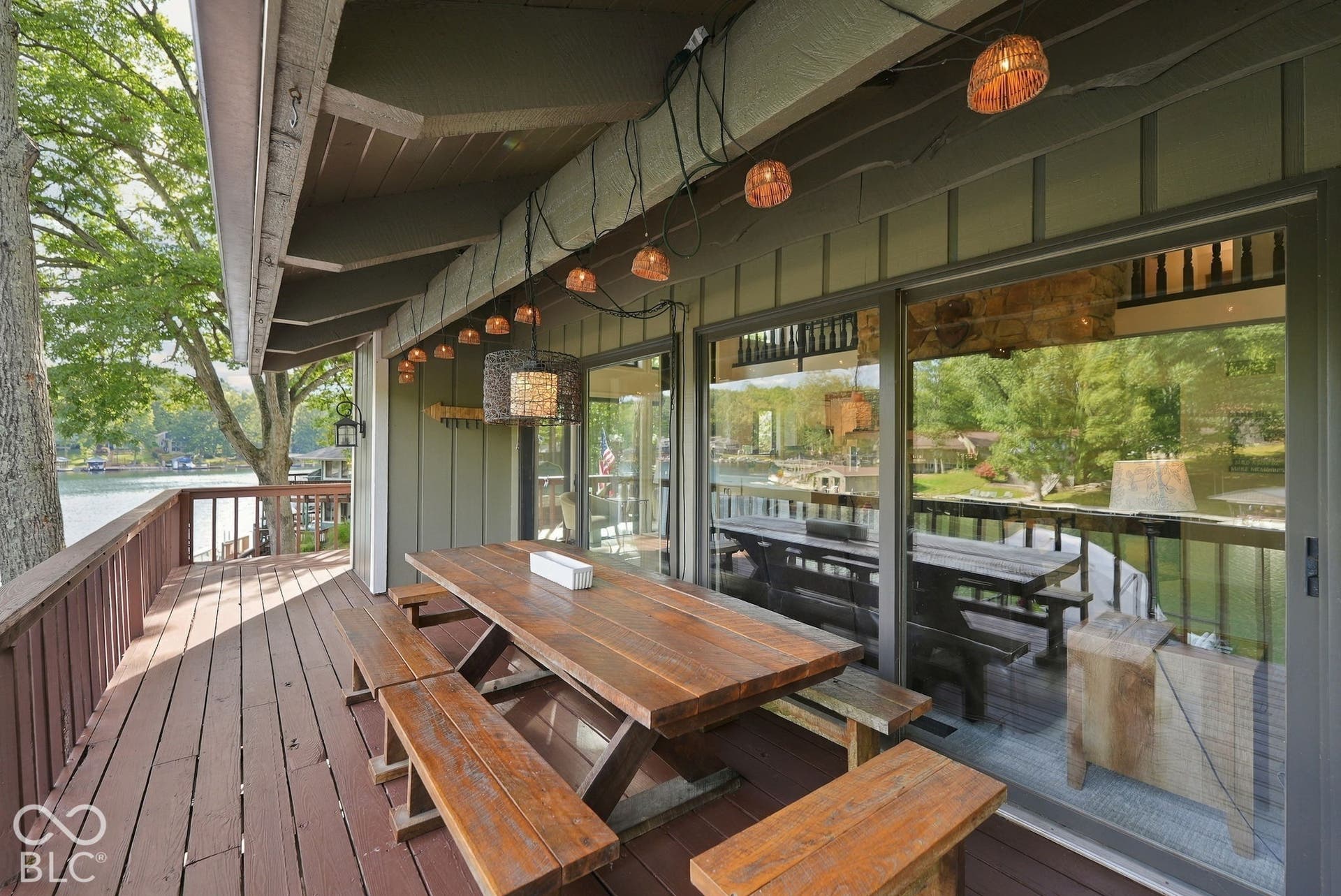 Expansive outdoor deck with wood-finish flooring