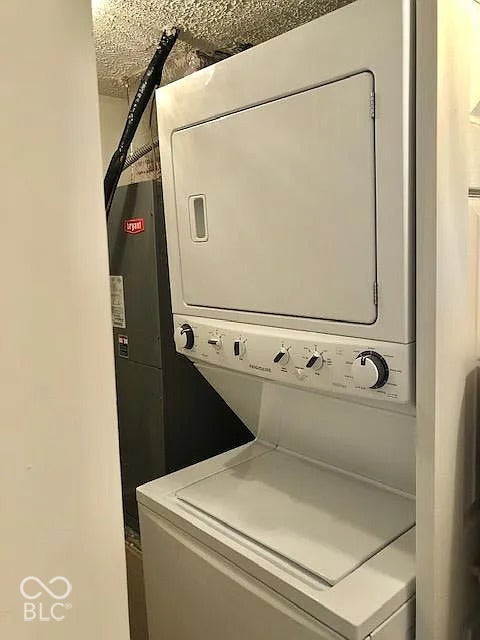 Stackable white laundry appliances