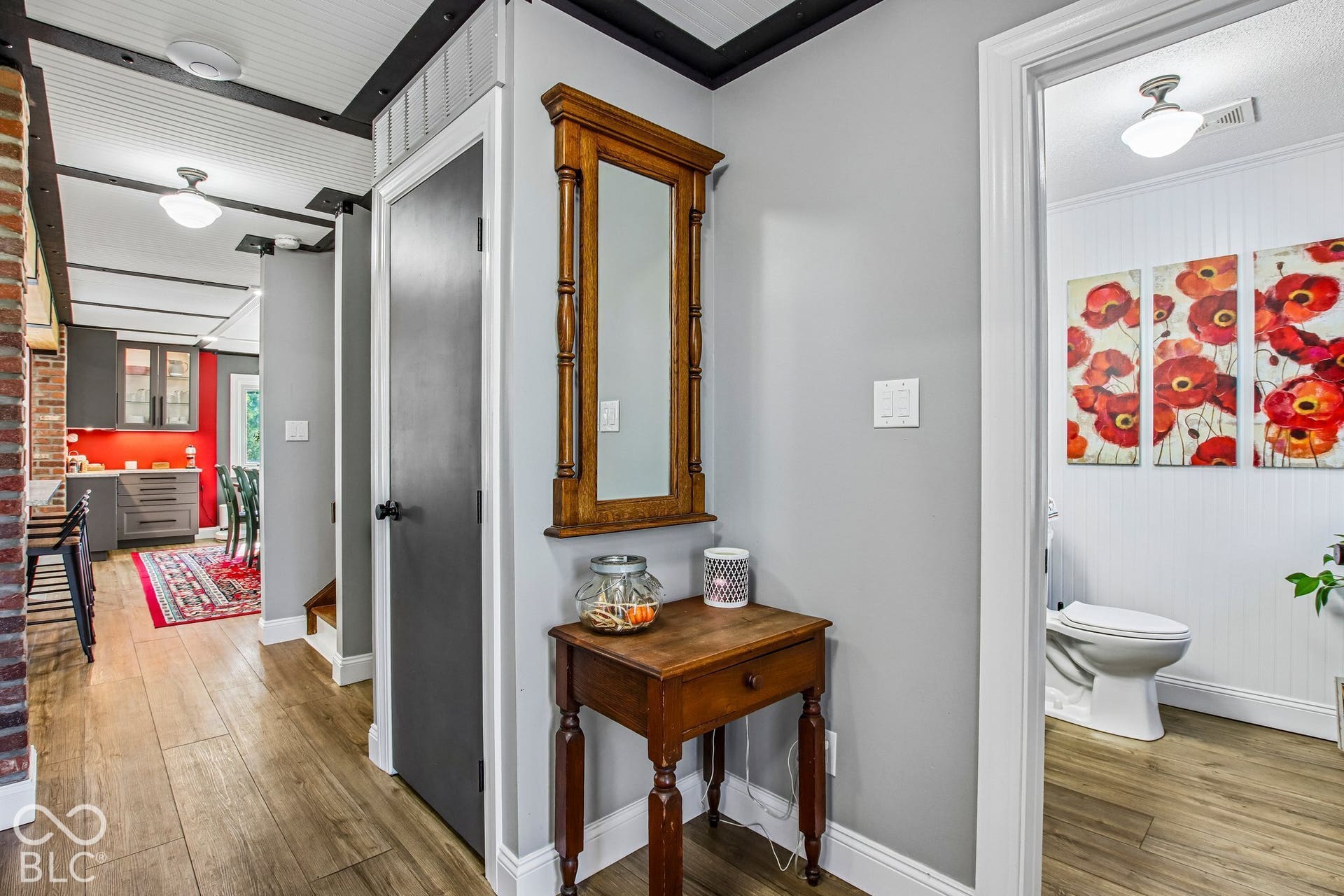 Wood-finish flooring throughout