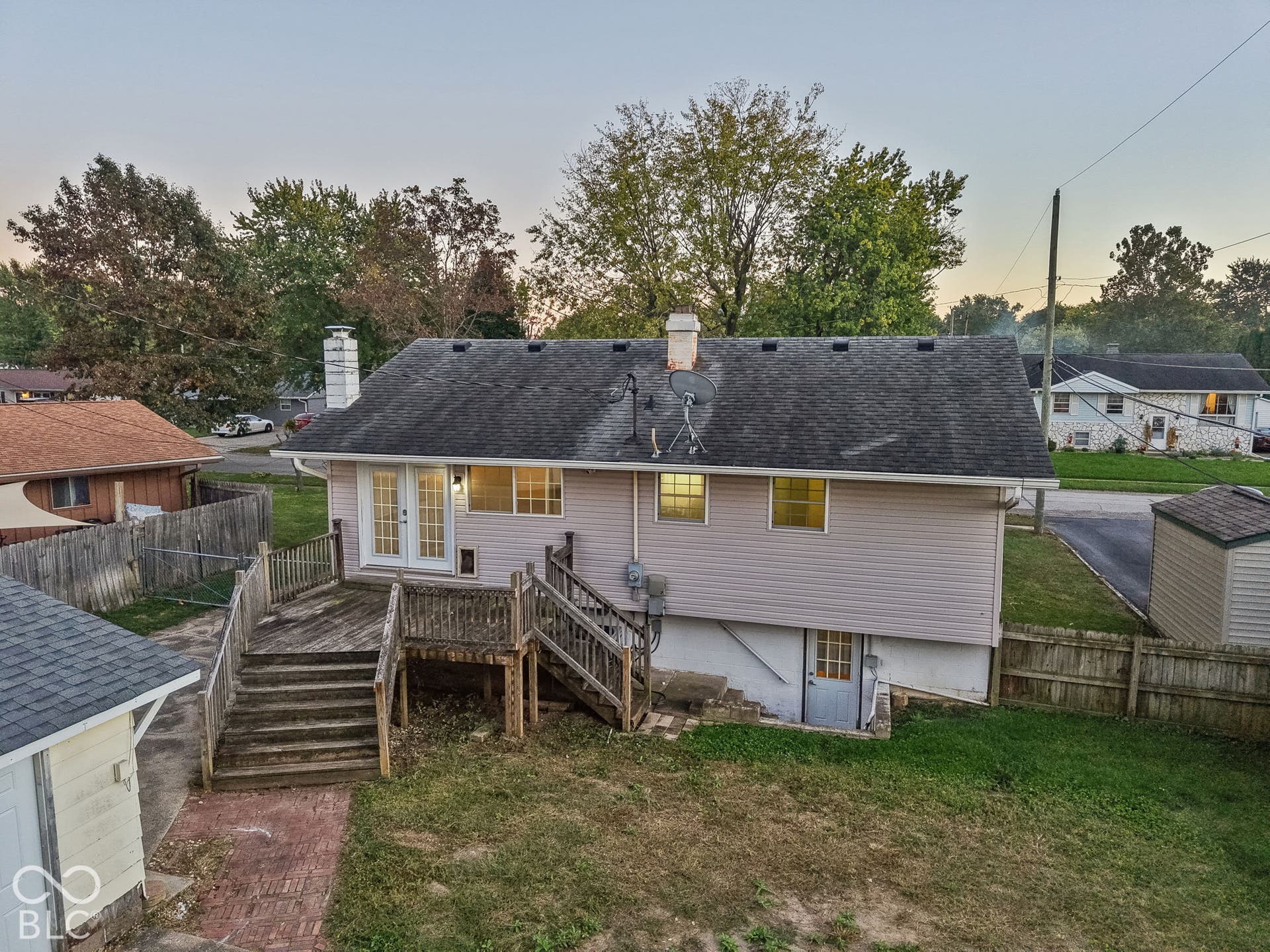 Deck with wood railing and stairs