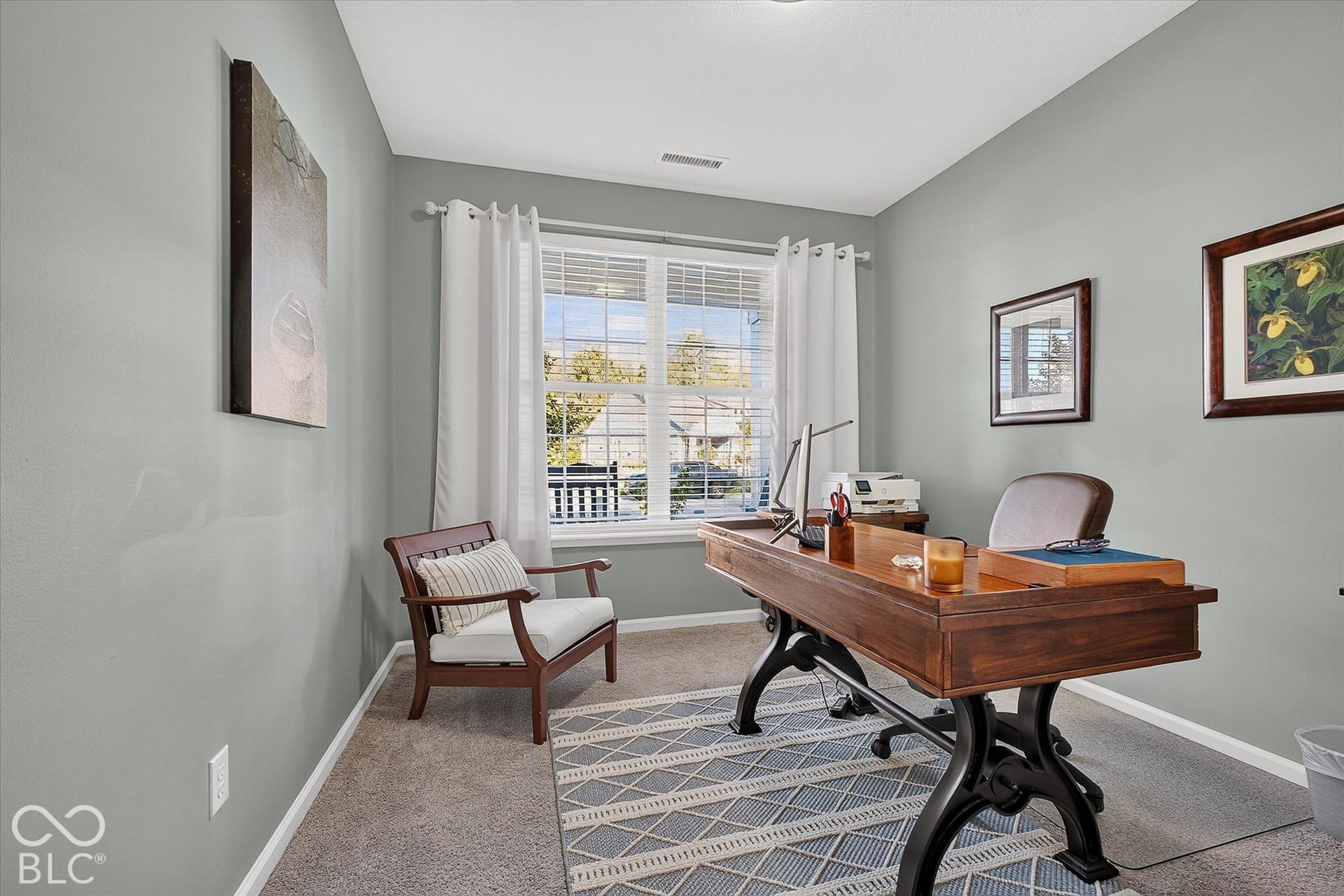 The 2nd bedroom is currently being used as an office space. There is private bath just across the hall.