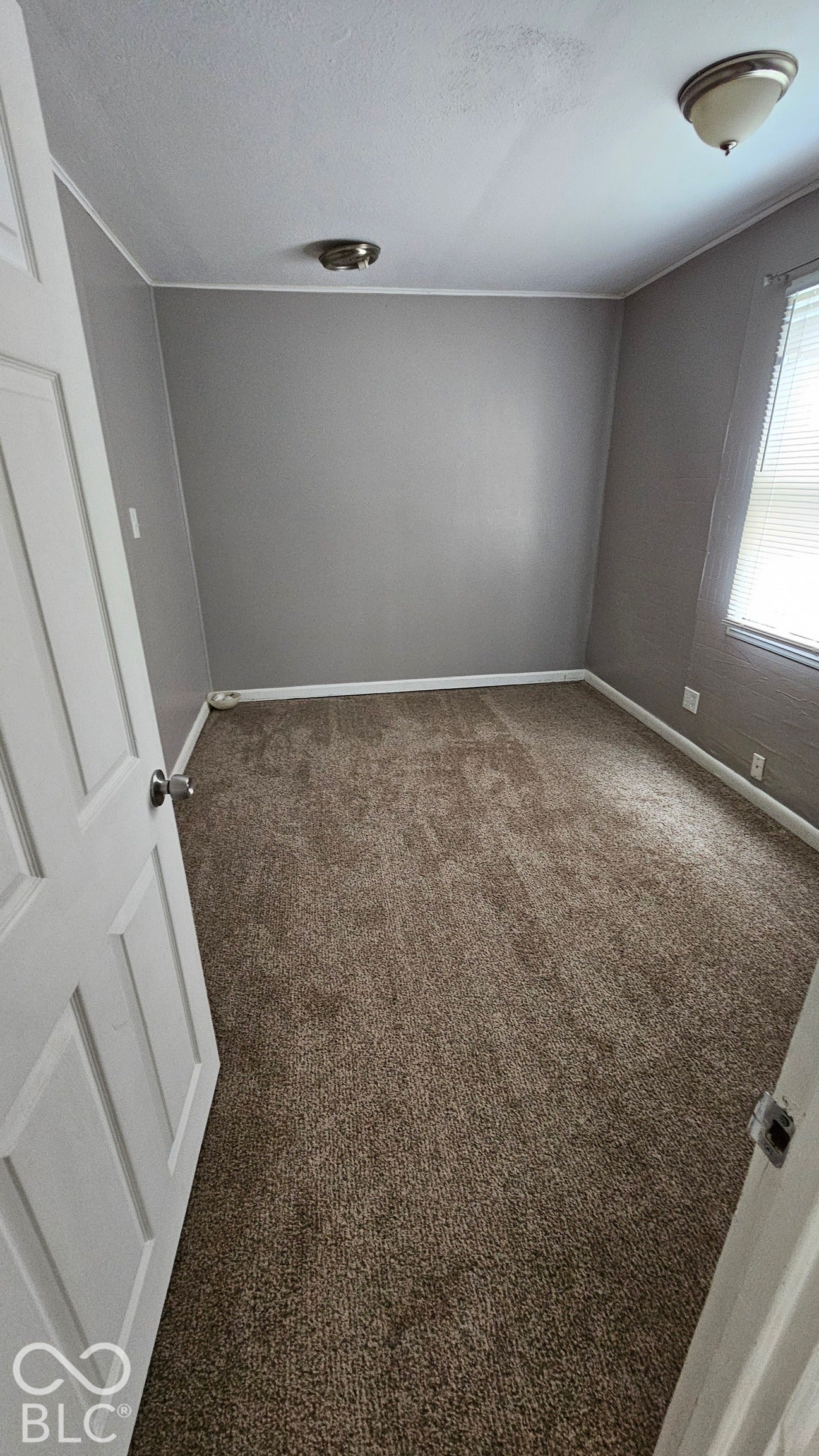 104 E State Street, New Ross, IN 47968 Neutral tone wall paint, textured carpet flooring, white trim, and a semi-flush mount ceiling light