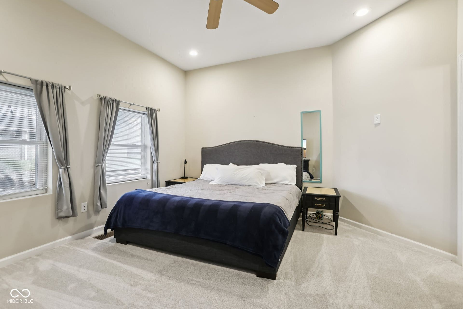 729 E Morris Street, Indianapolis, IN 46203 bedroom featuring carpet, ceiling fan, and recessed lighting