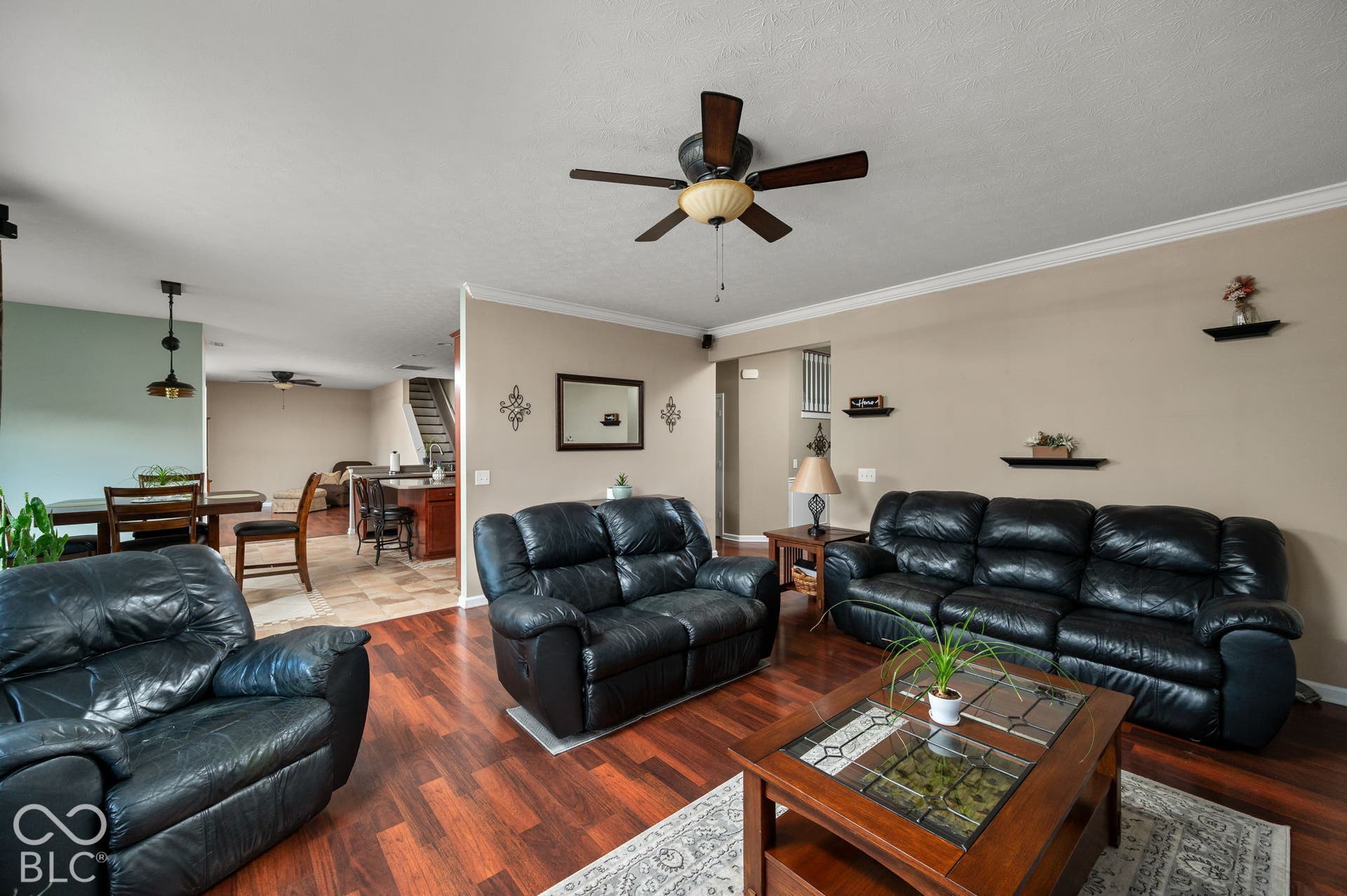 Wood-finish flooring throughout the main living space