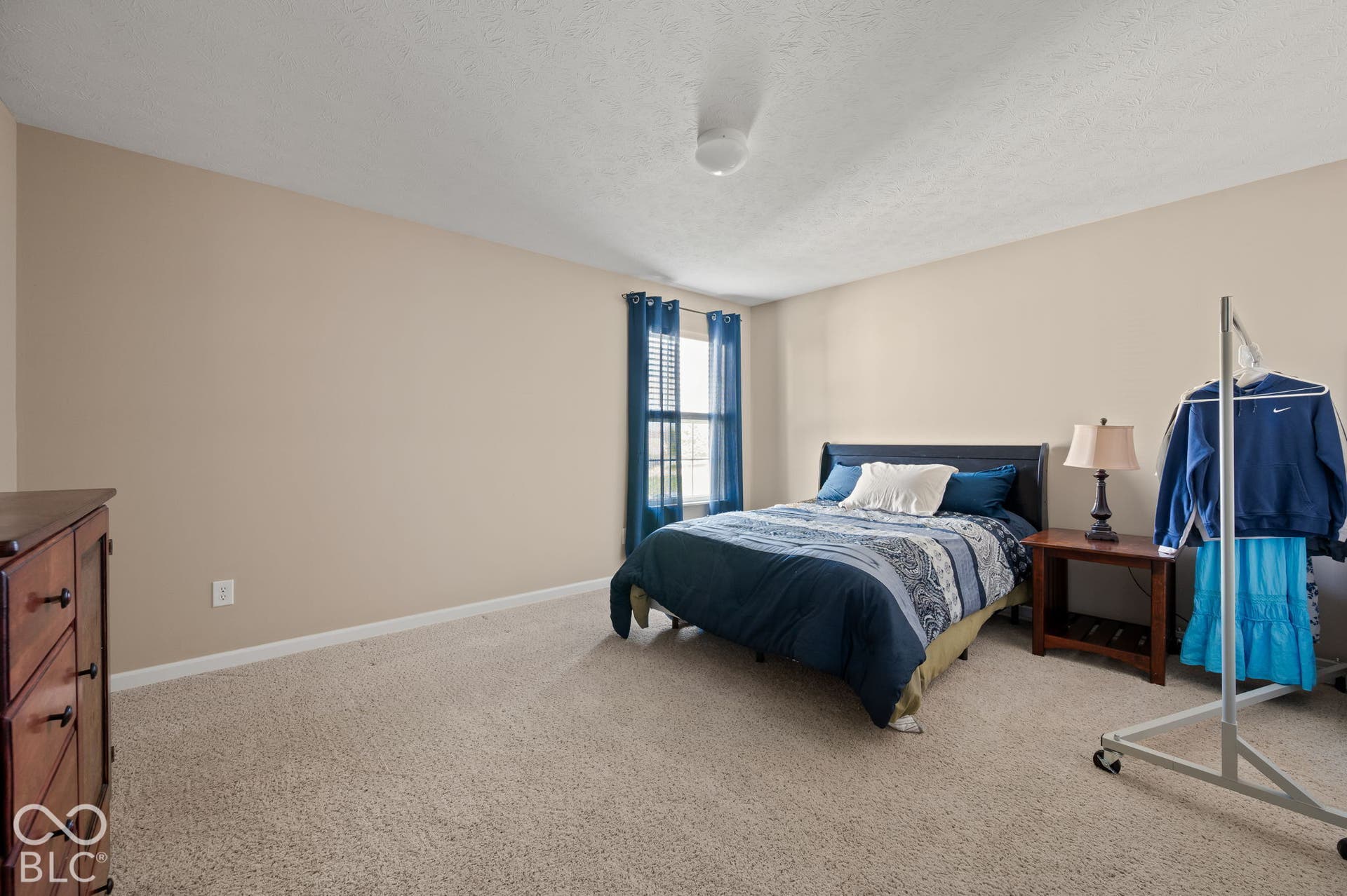 Neutral wall tones and carpeted flooring
