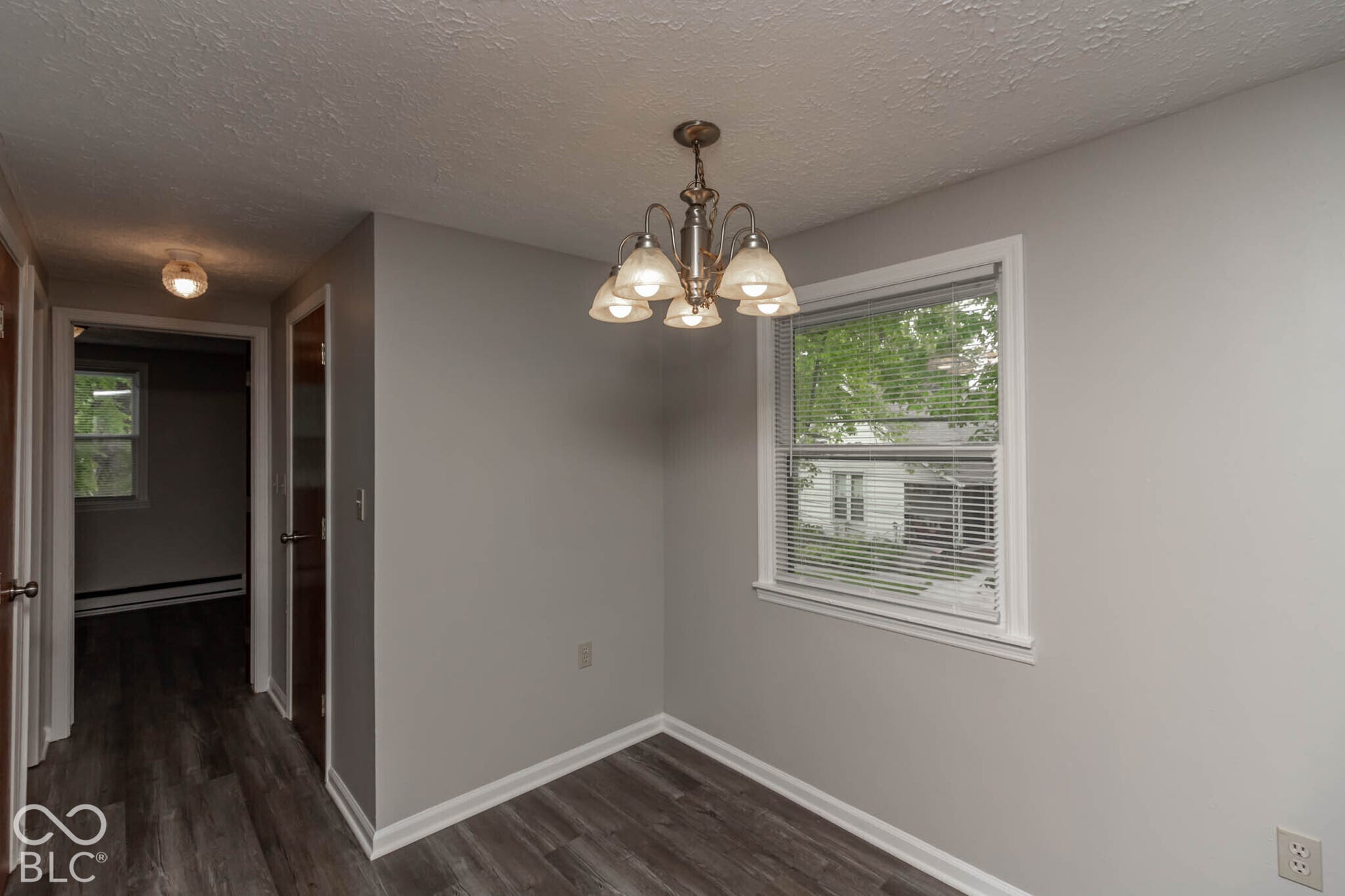 247 Apt. D Kentucky Street, Franklin, IN 46131 Wood-finish flooring throughout, complemented by light grey walls and white trim