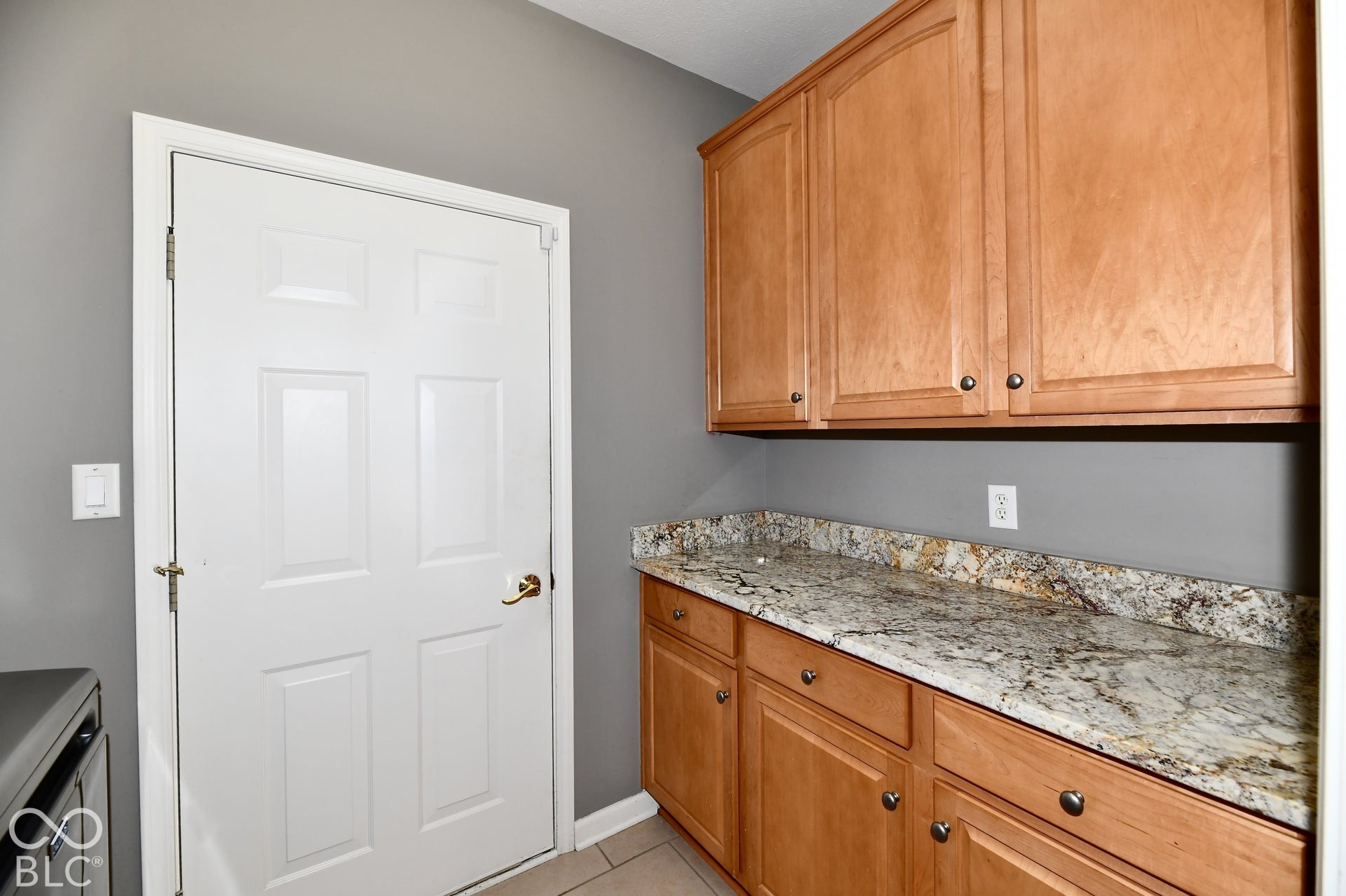 6673 Avila Way, Fishers, IN 46038 Wood-finish cabinetry with silver hardware, granite countertops.