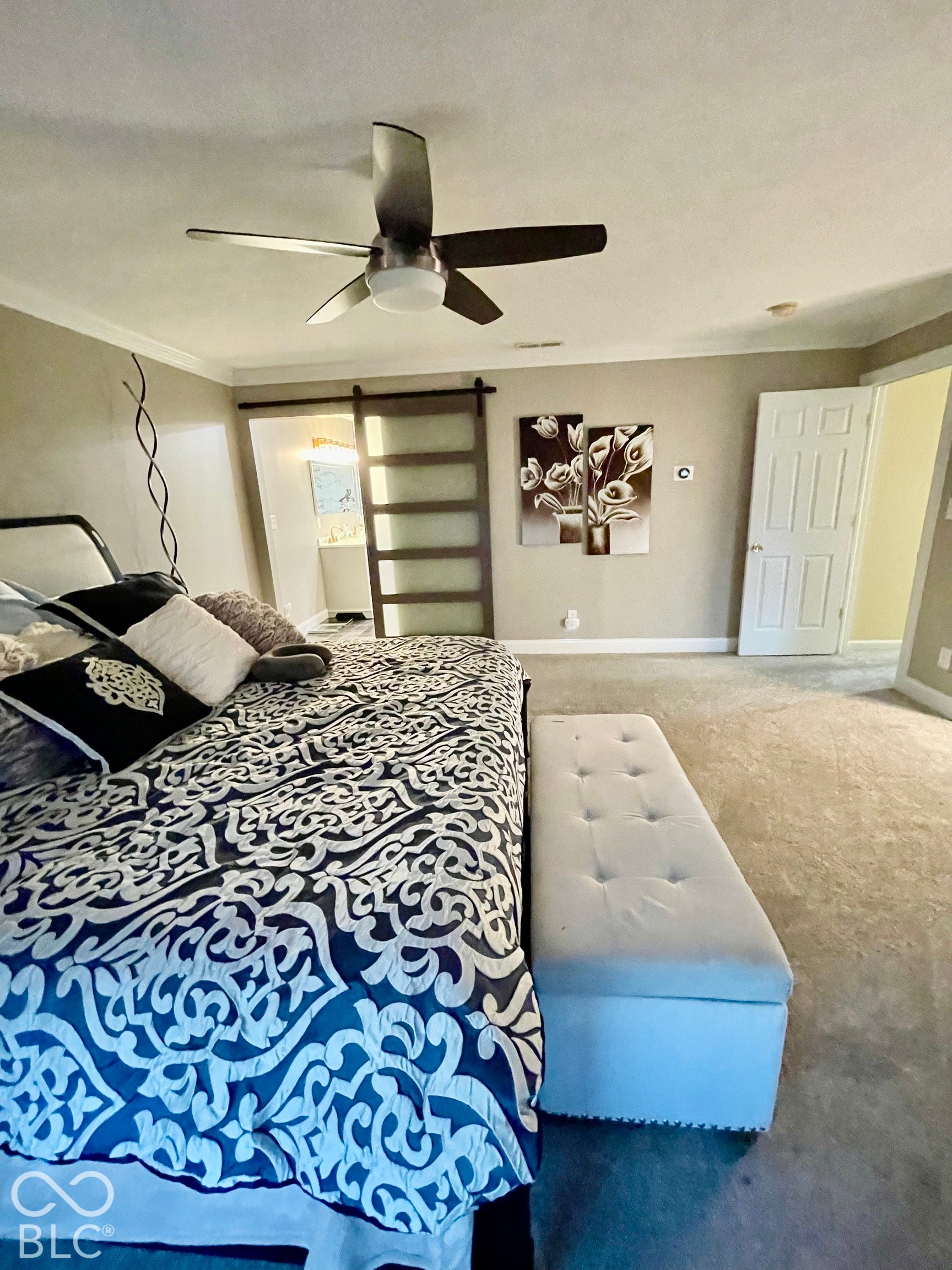 Crown molding accents the ceiling
