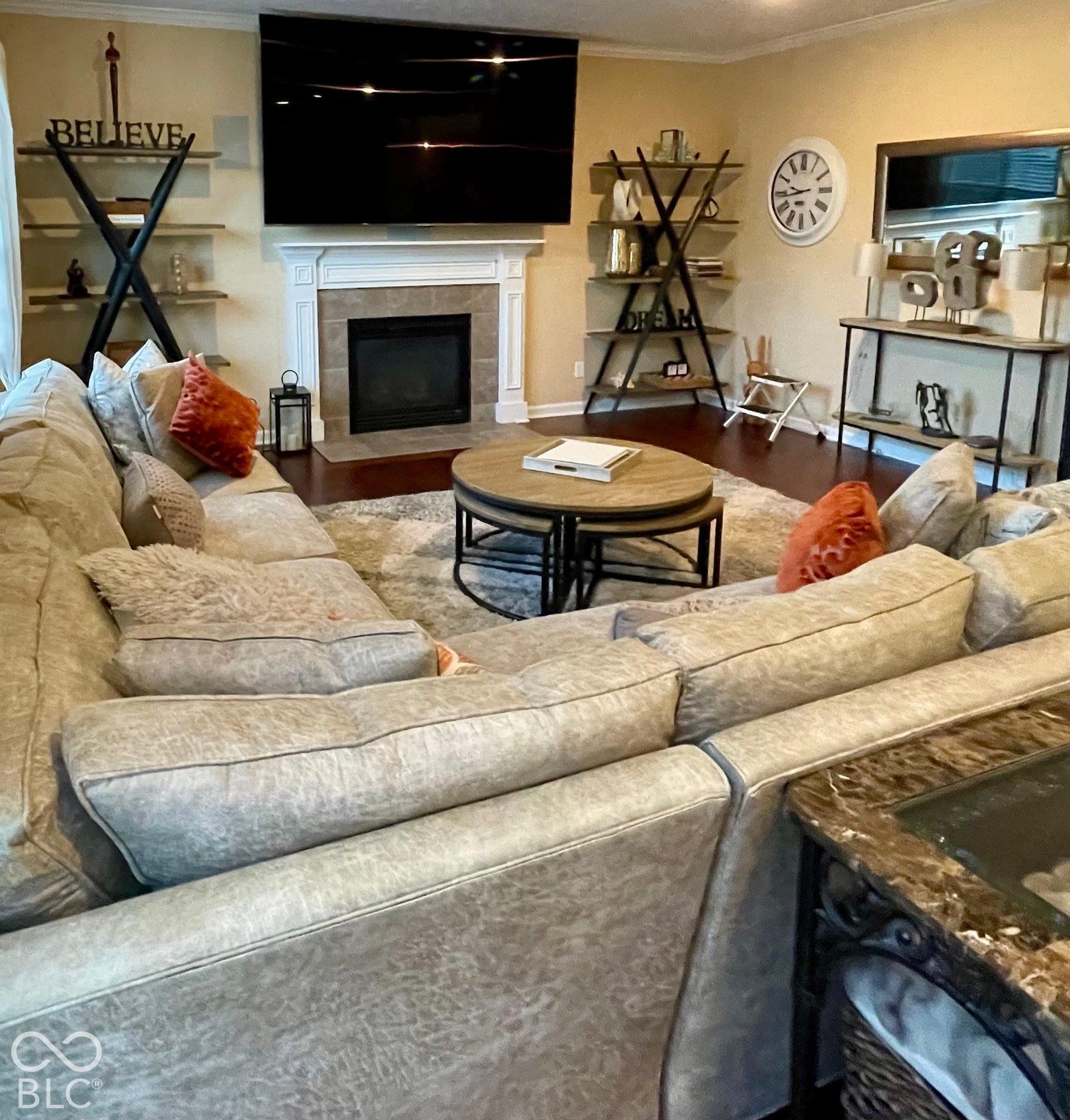 Fireplace with a decorative mantel