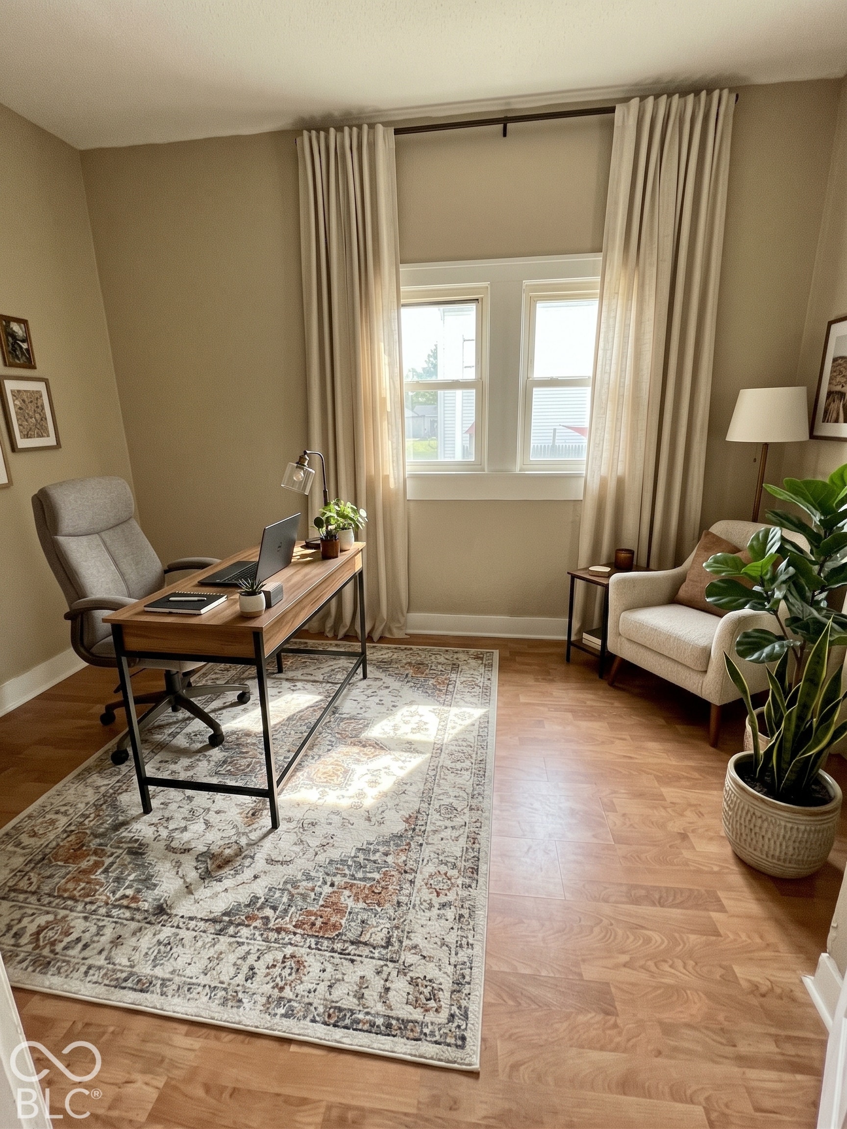2 of 3 bedrooms staged as an office.