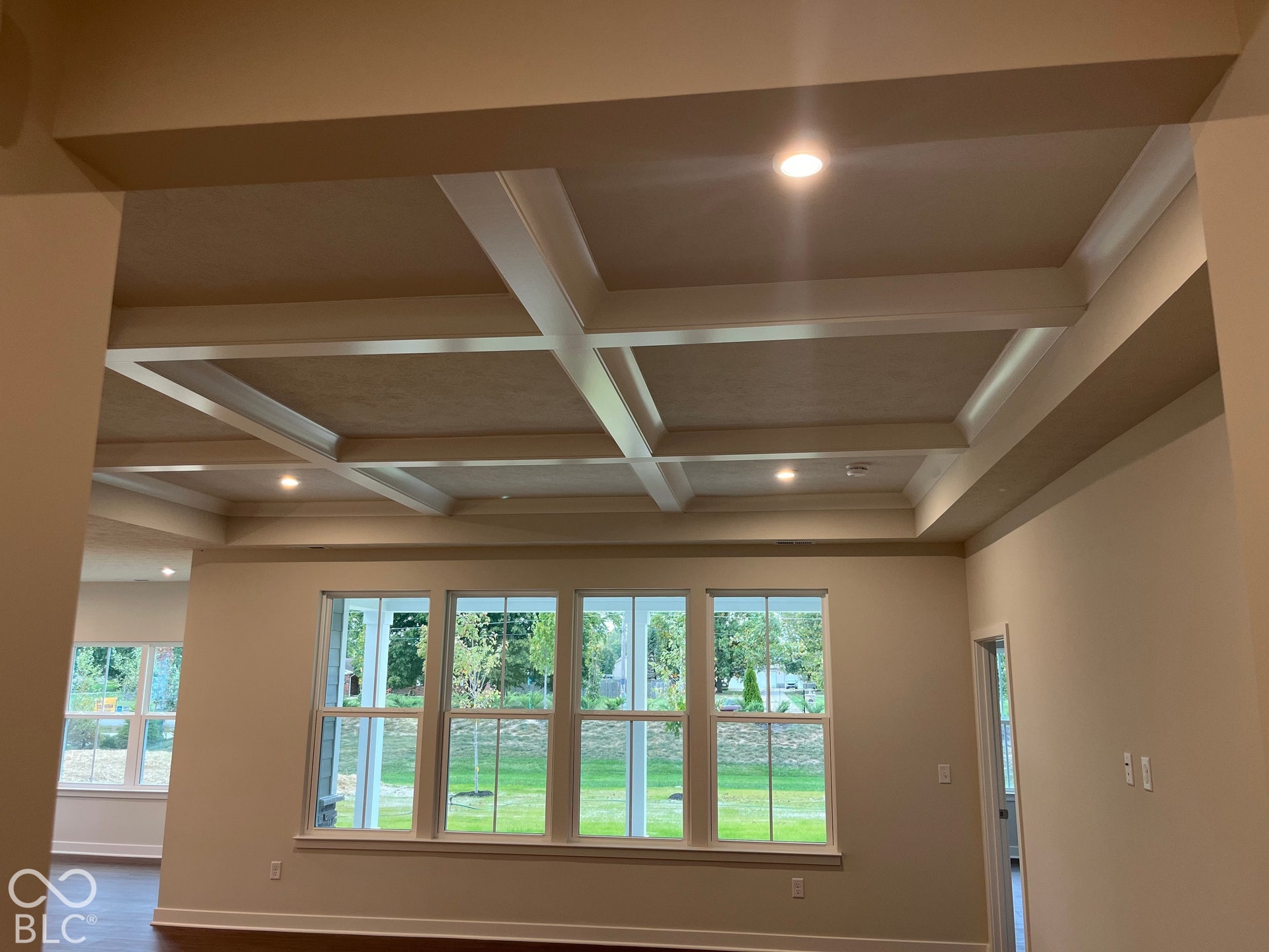 Coffered ceiling with recessed lighting