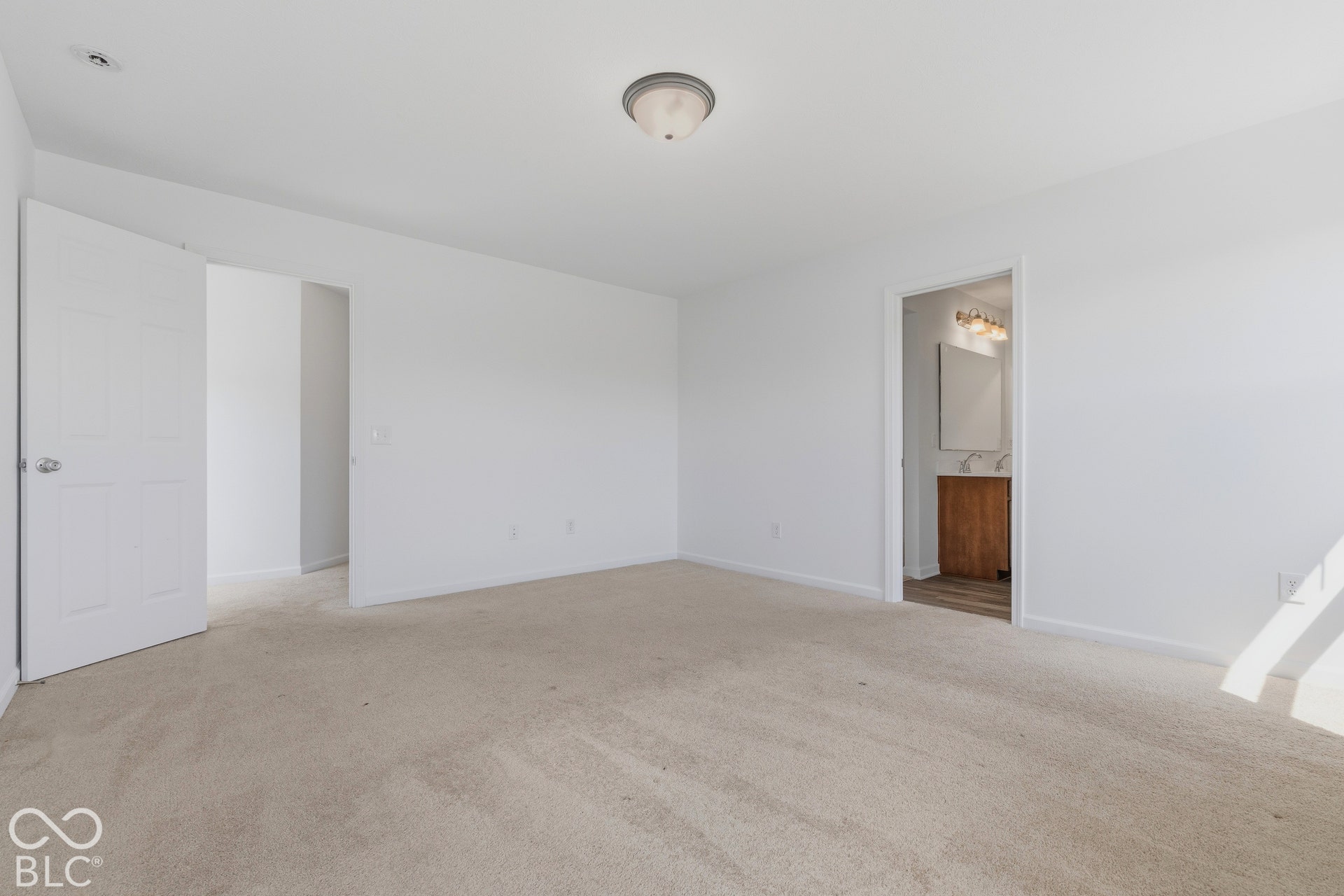 10525 Broadford Street, Indianapolis, IN 46239 Neutral carpeted flooring, white walls, and a flush mount ceiling light